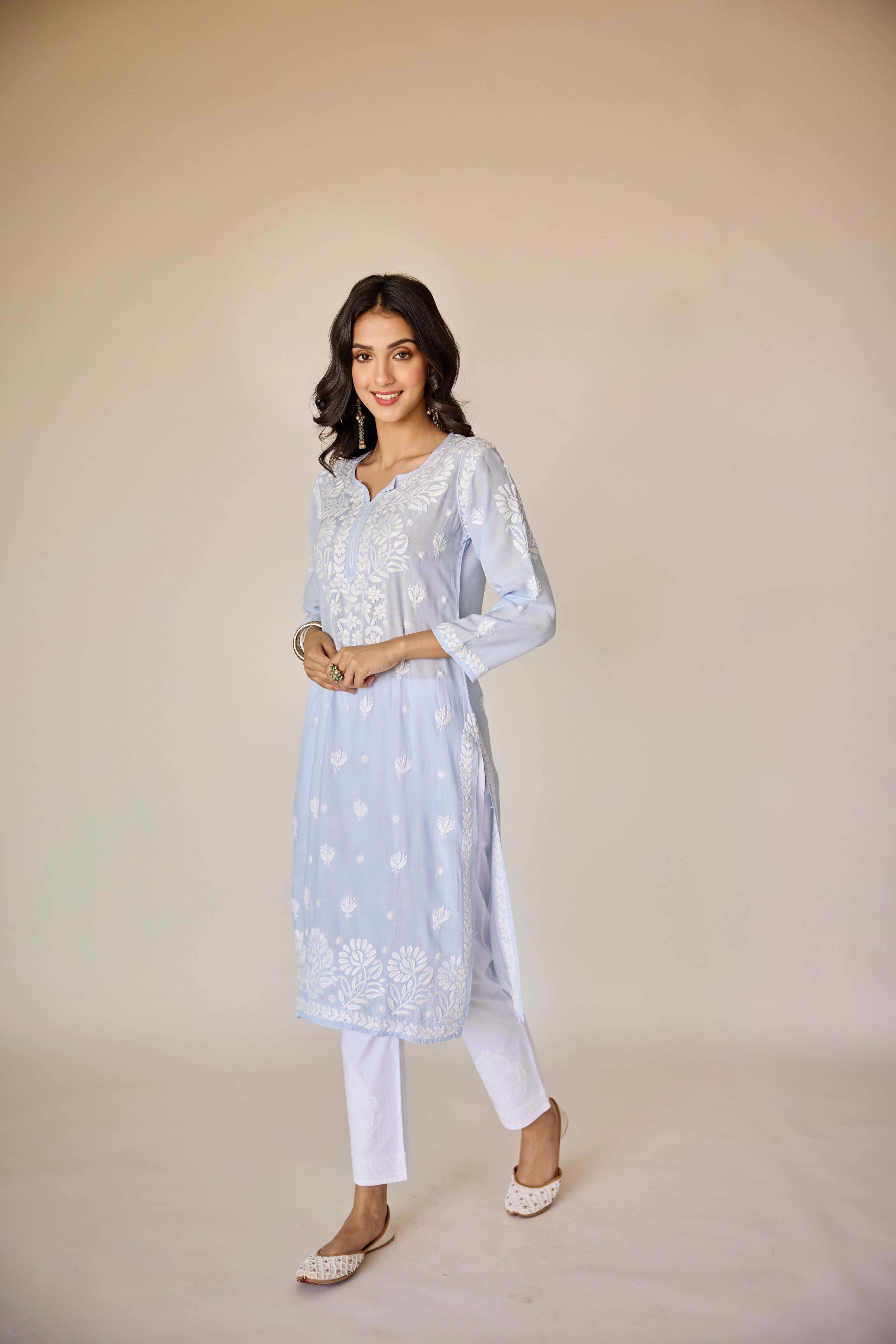 Paolo Powder Blue Muslin Hand Embroidered Chikankari Kurta