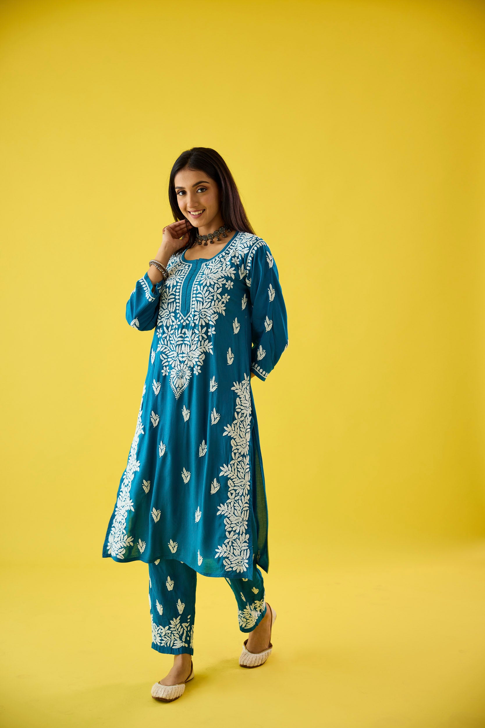 Aanya Blue Modal Hand Embroidered Chikankari Kurta & Pant Set