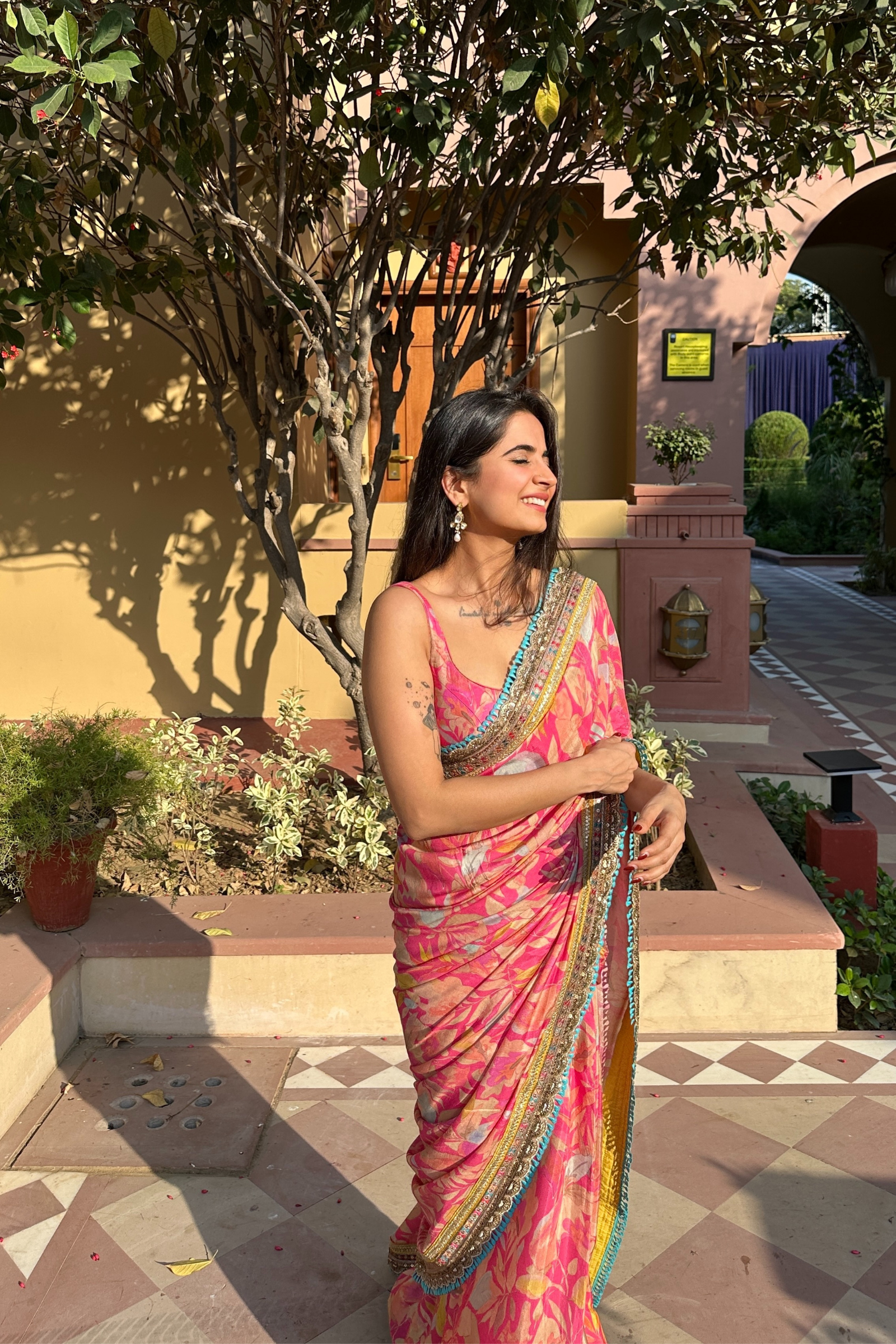 Aina Pink Muslin Saree With Blouse