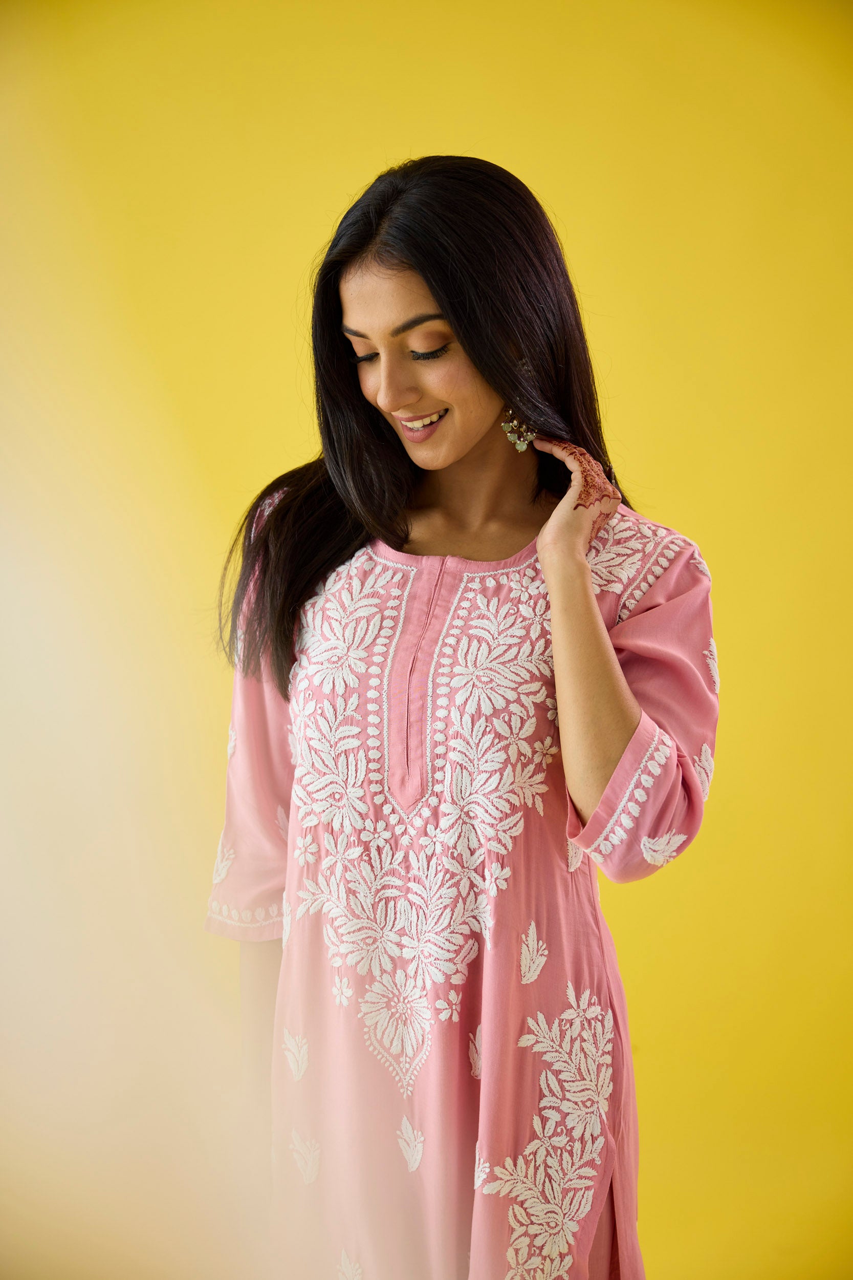 Mehtap Baby Pink Modal Hand Embroidered Chikankari Kurta & Pant Set