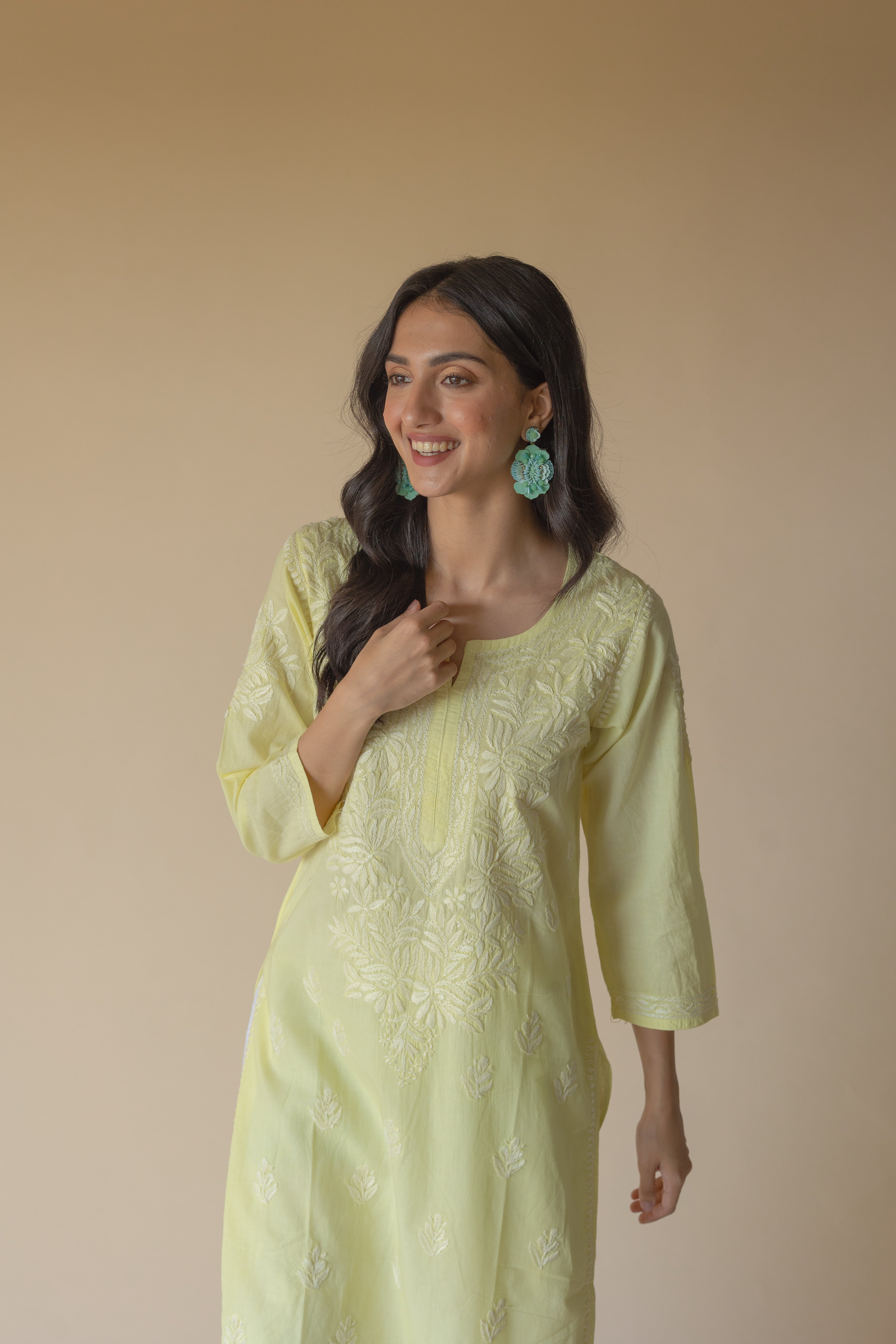 Zeenat Cotton Yellow Hand Embroidered Chikankari Kurta