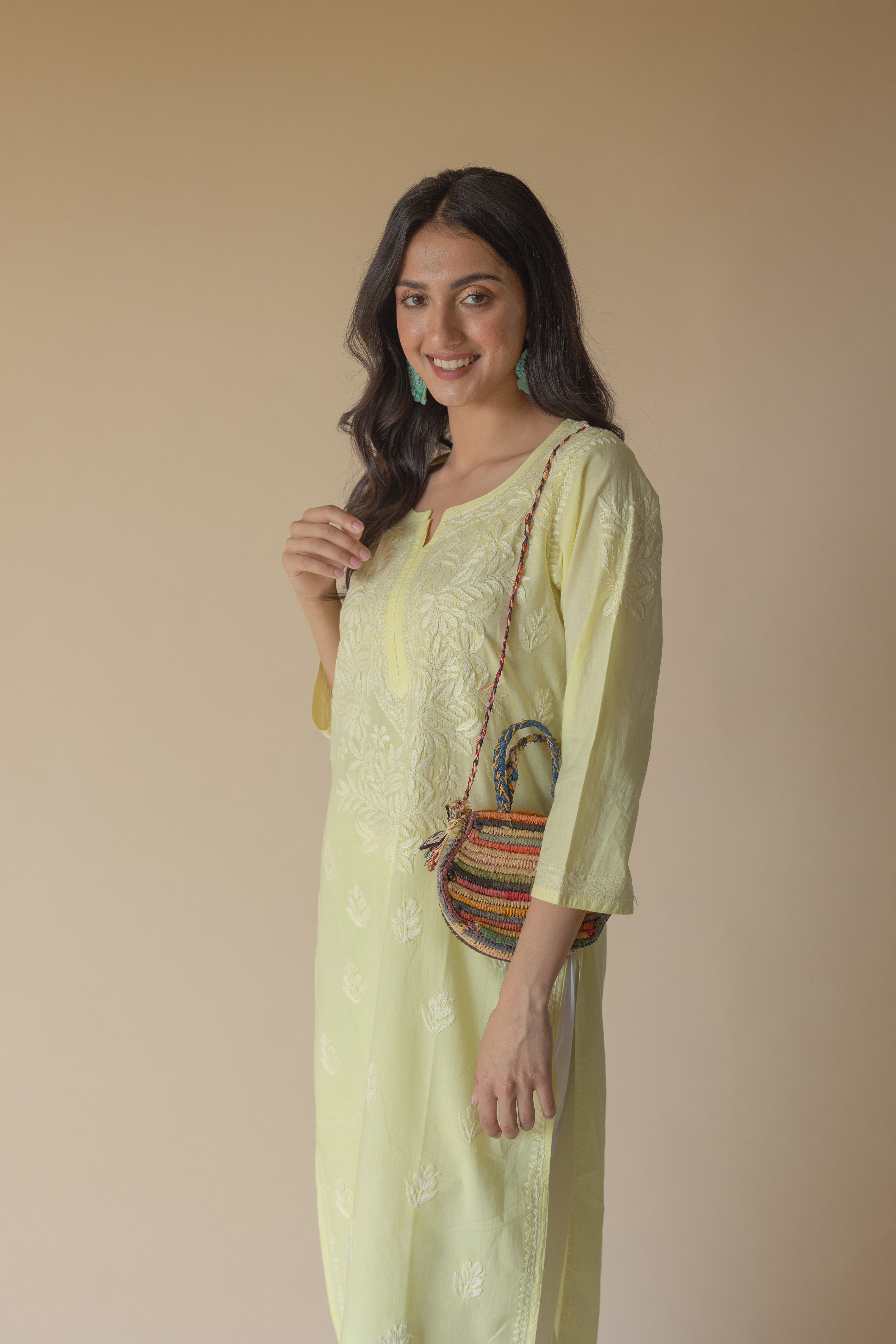 Zeenat Cotton Yellow Hand Embroidered Chikankari Kurta