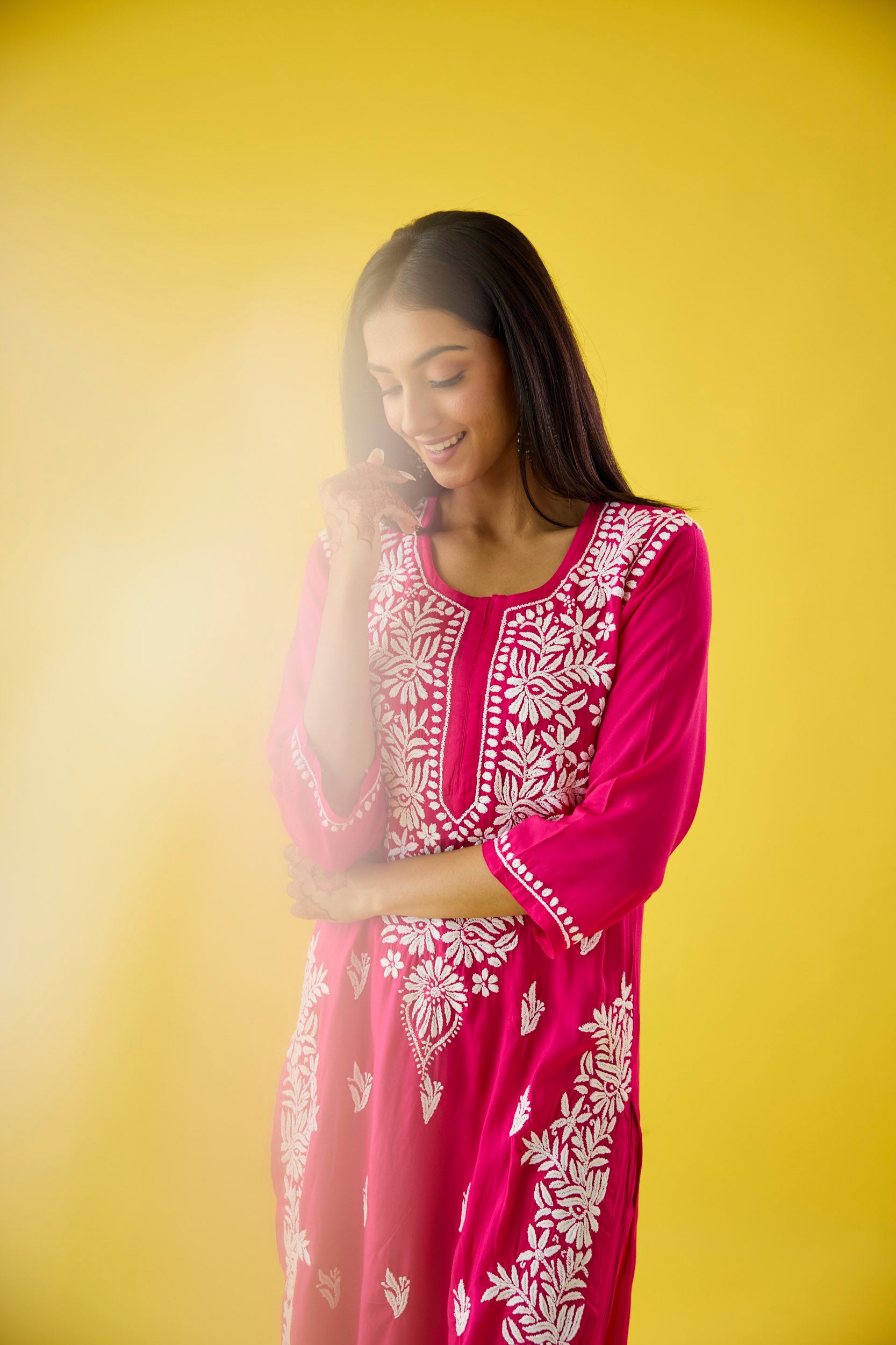 Melis Hot Pink Modal Hand Embroidered Chikankari Kurta & Pant Set