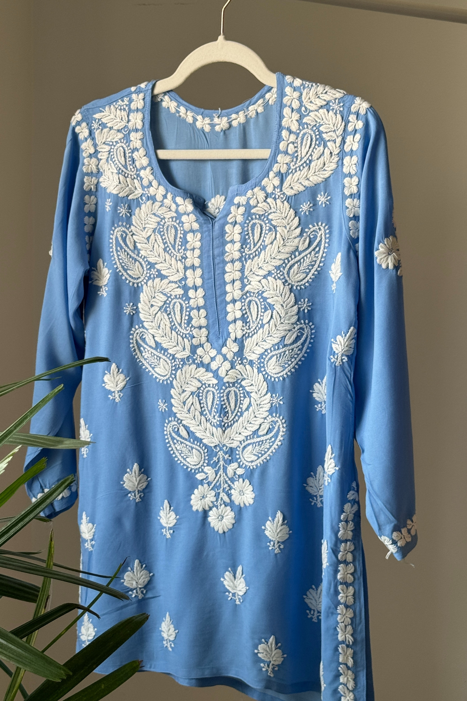 Alam Blue Modal Hand Embroidered Short Chikankari Kurti