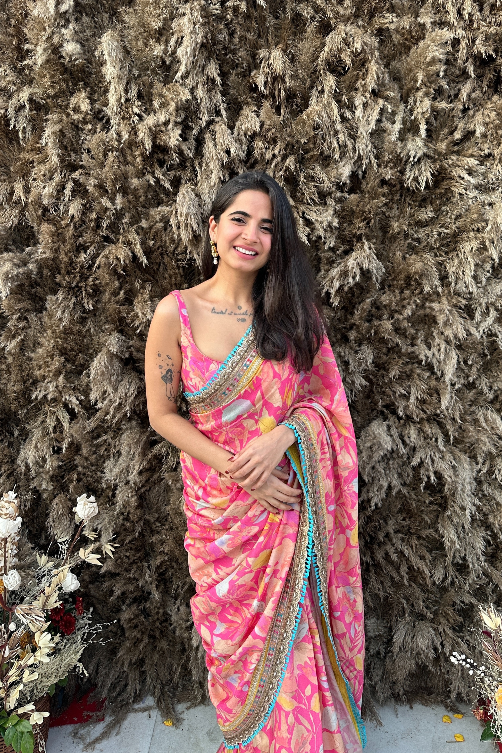 Aina Pink Muslin Saree With Blouse