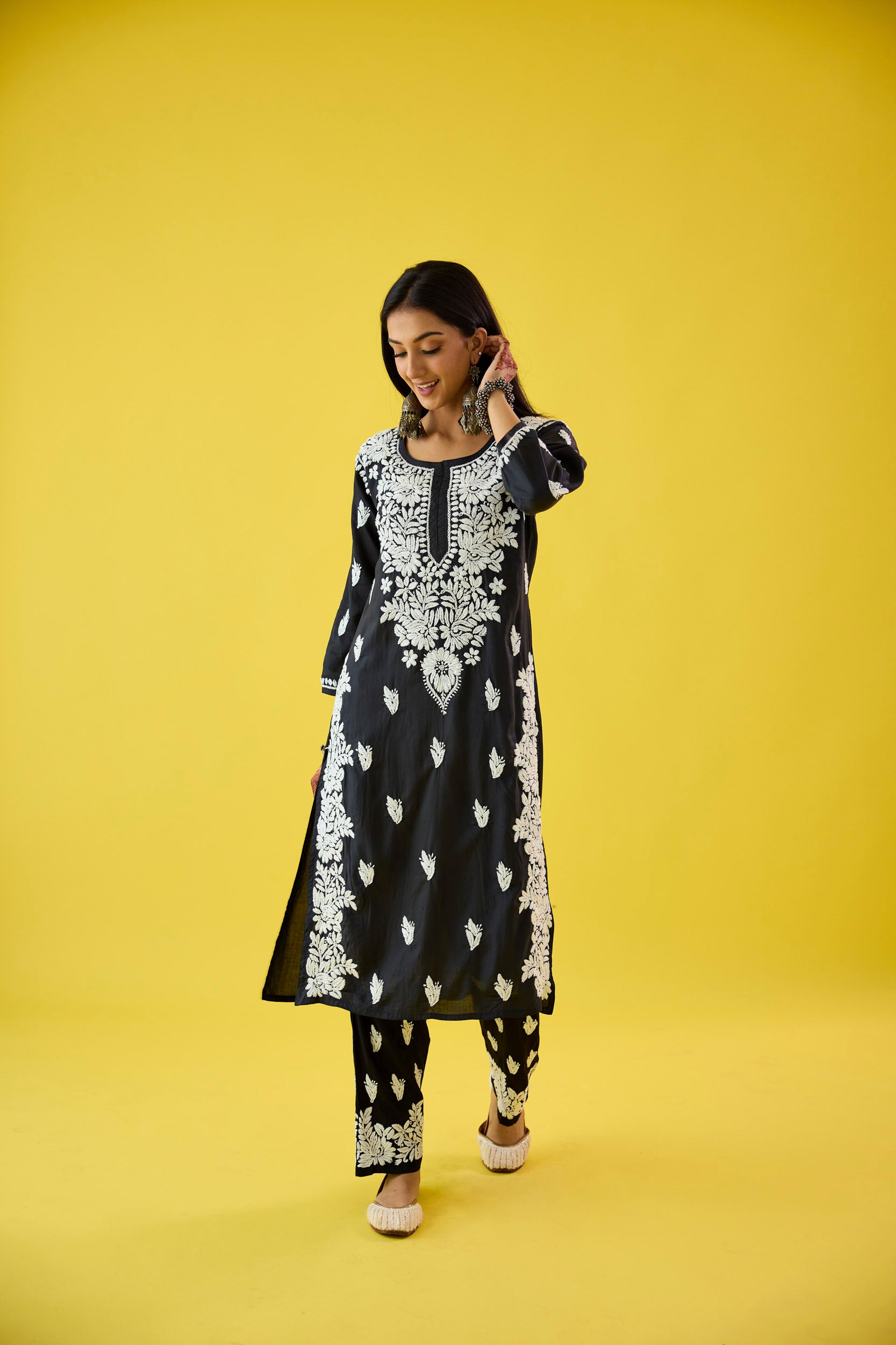 Raima Black Modal Hand Embroidered Chikankari Kurta & Pant Set