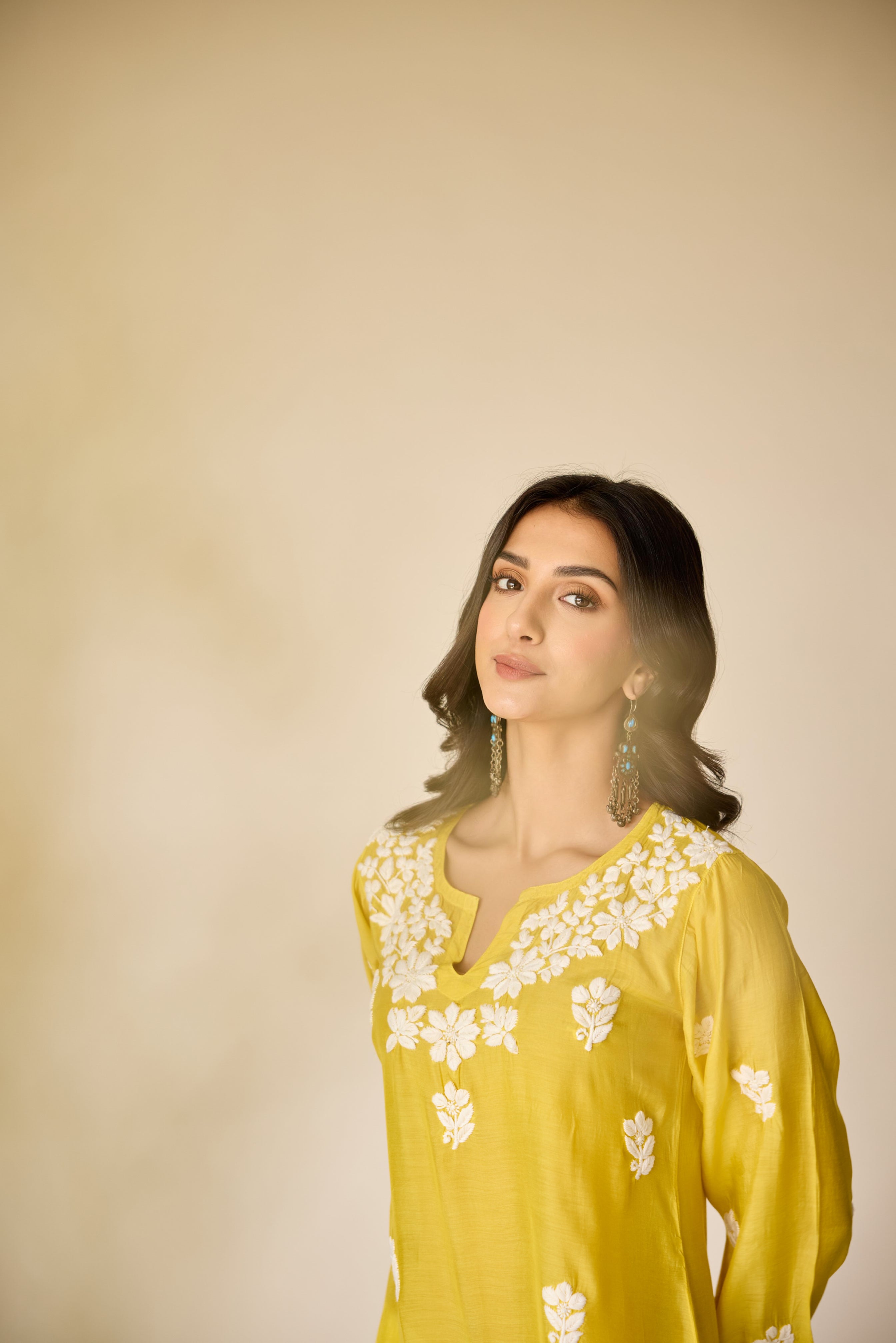 Sofiya Yellow Muslin Hand Embroidered Chikankari Kurta