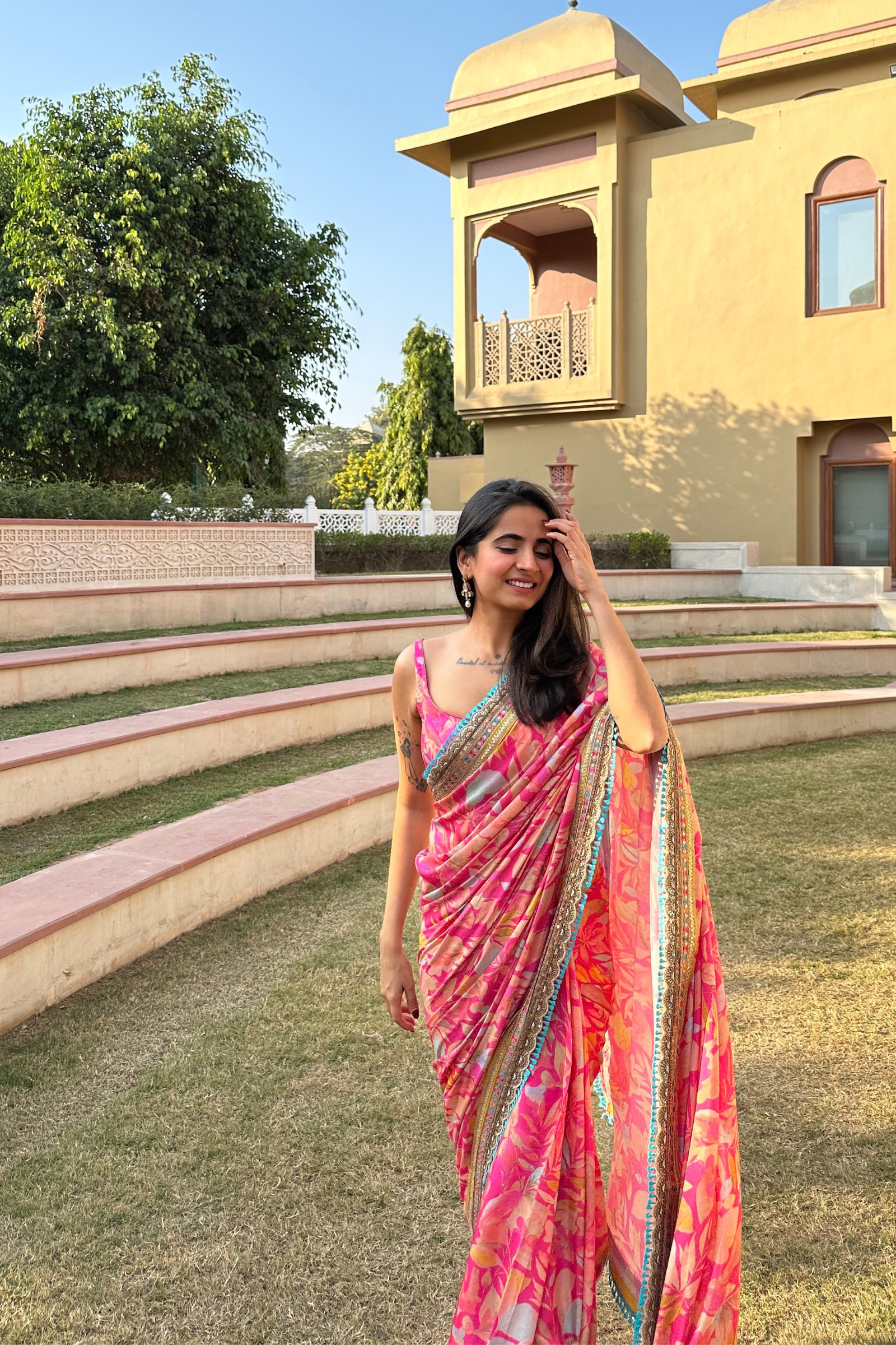 Aina Pink Muslin Saree With Blouse