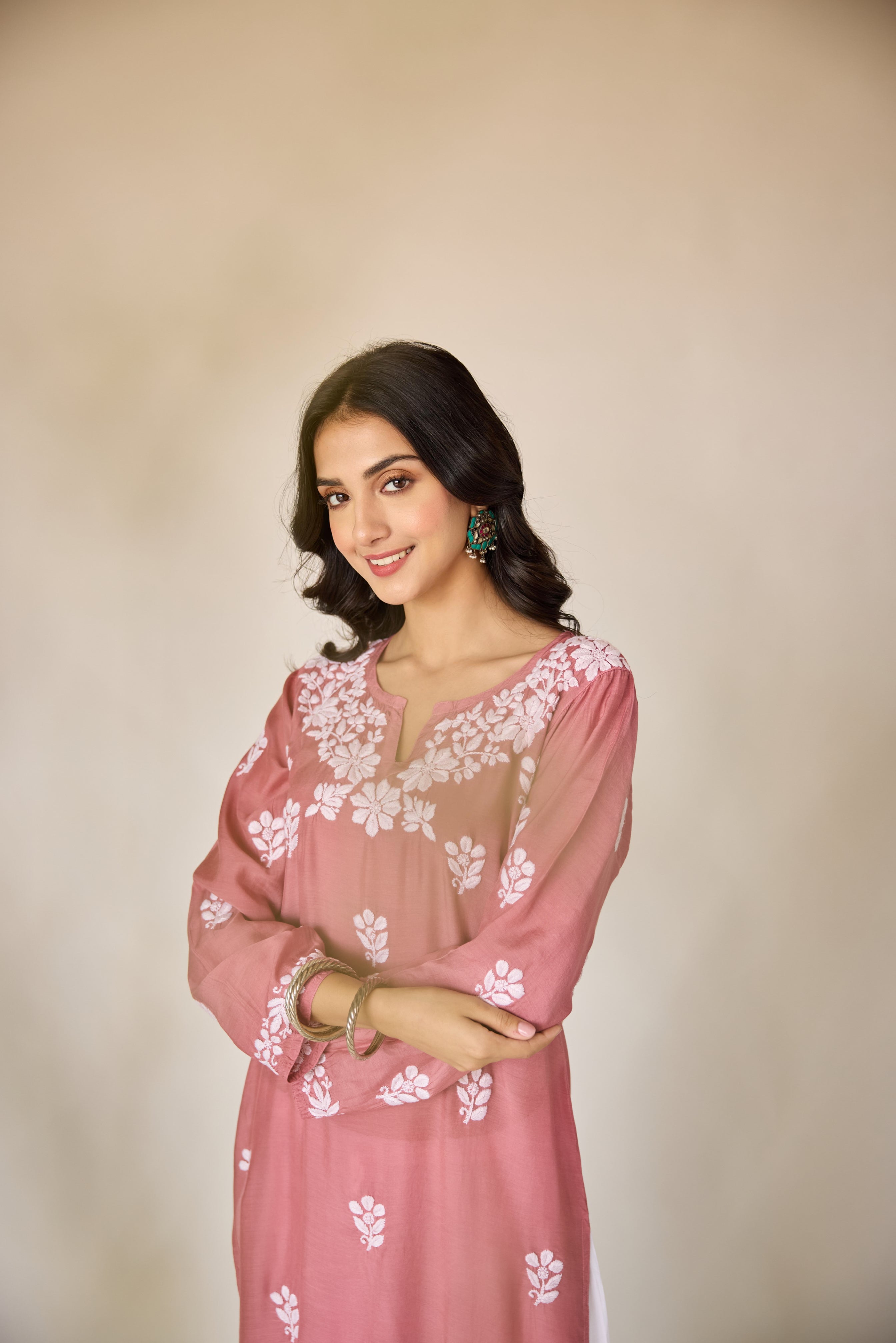 Mehjabeen Pink Muslin Hand Embroidered Chikankari Kurta