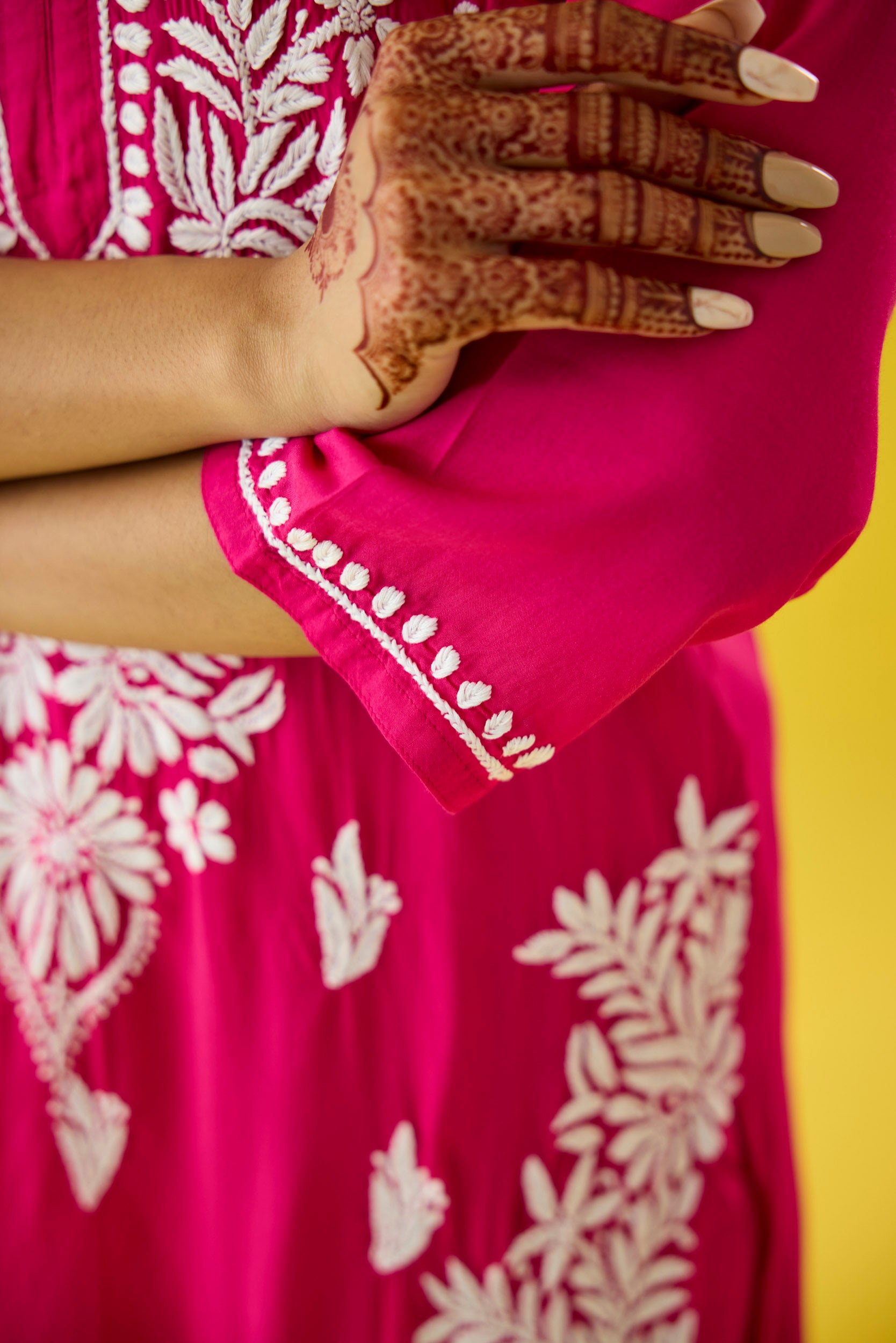 Melis Hot Pink Modal Hand Embroidered Chikankari Kurta & Pant Set