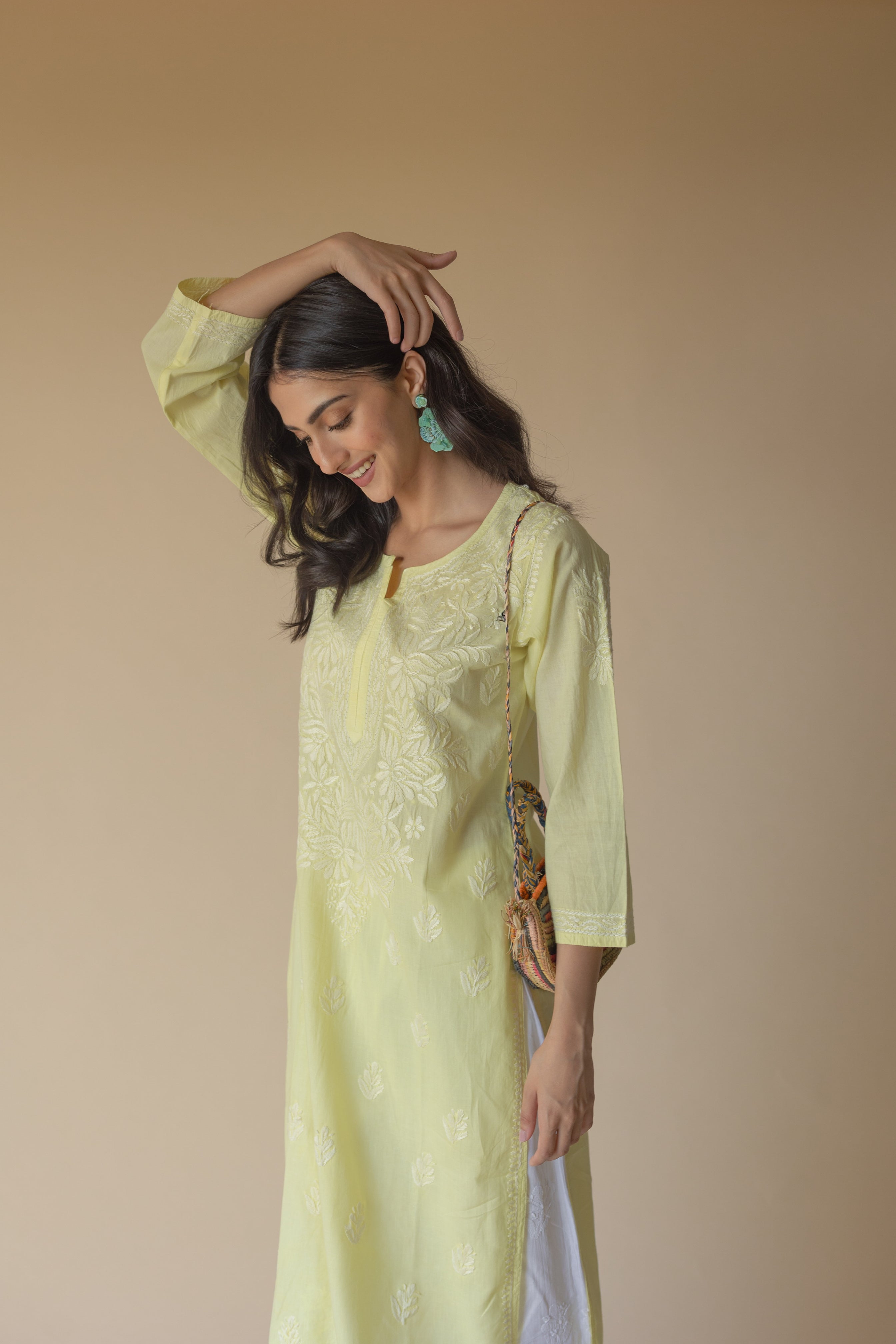 Zeenat Cotton Yellow Hand Embroidered Chikankari Kurta