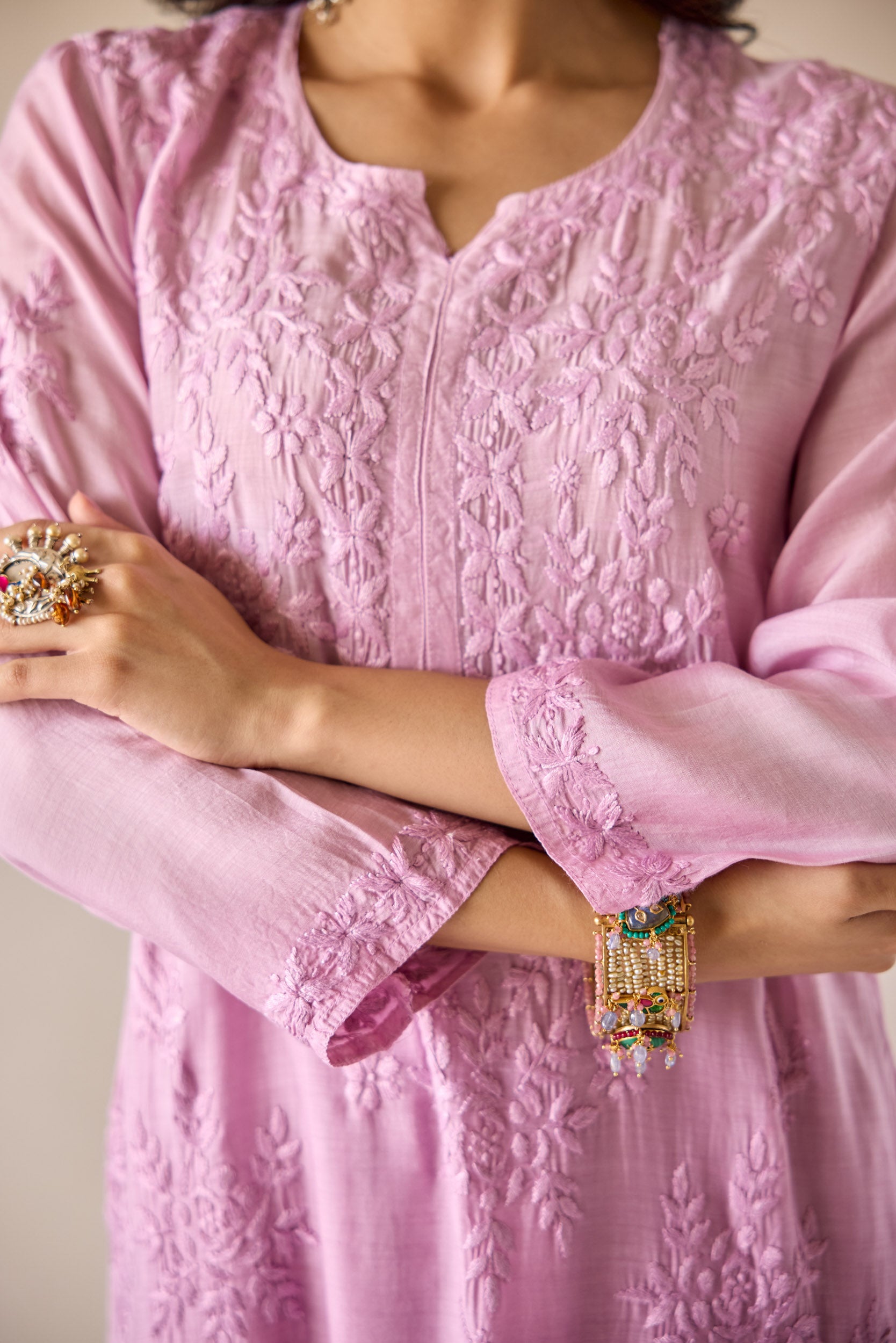 Zarina Lilac Ombre Modal Hand Embroidered Chikankari Kurta & Pant Set