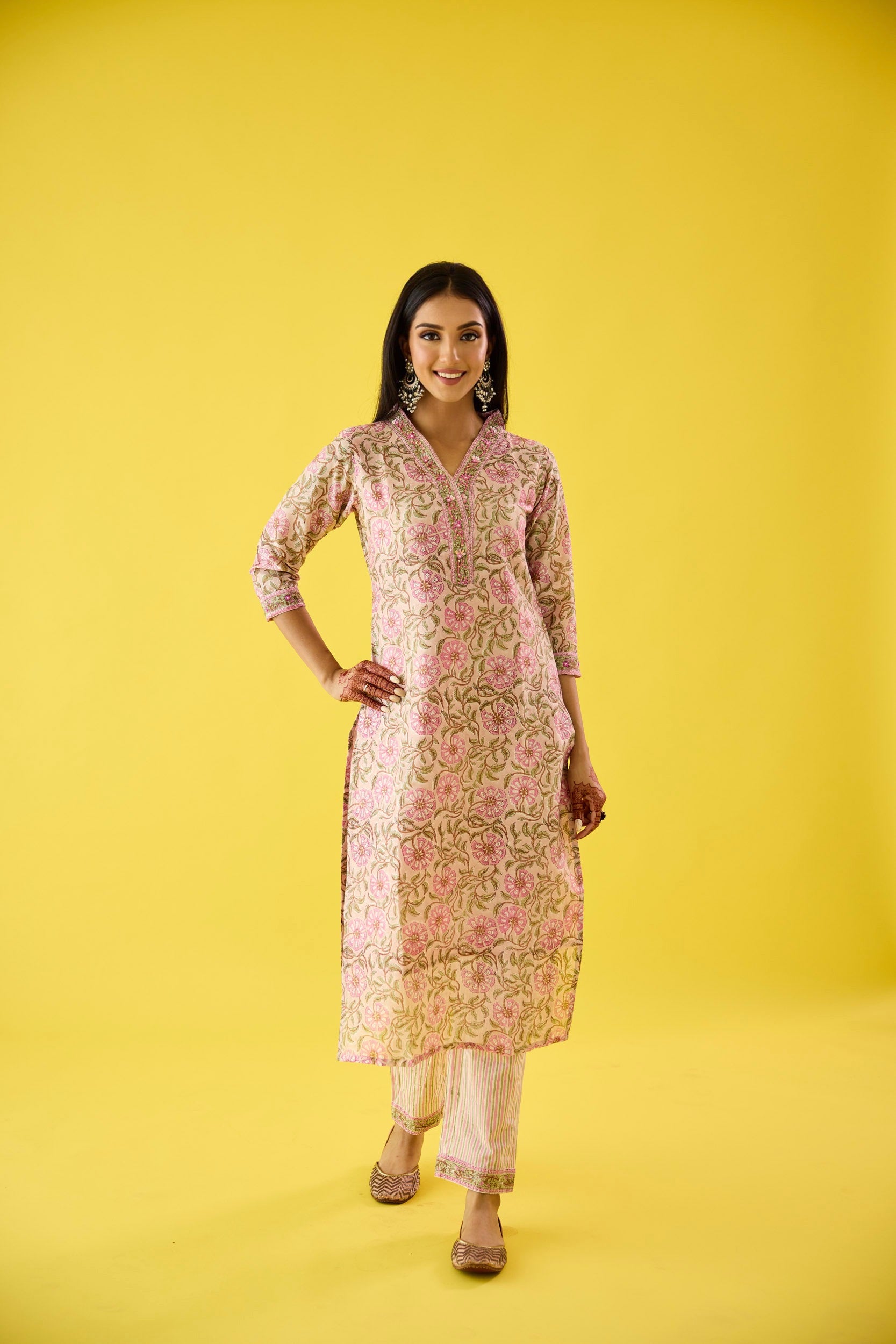 Aarzoo Pink Chanderi Hand Embellished Kurta Set