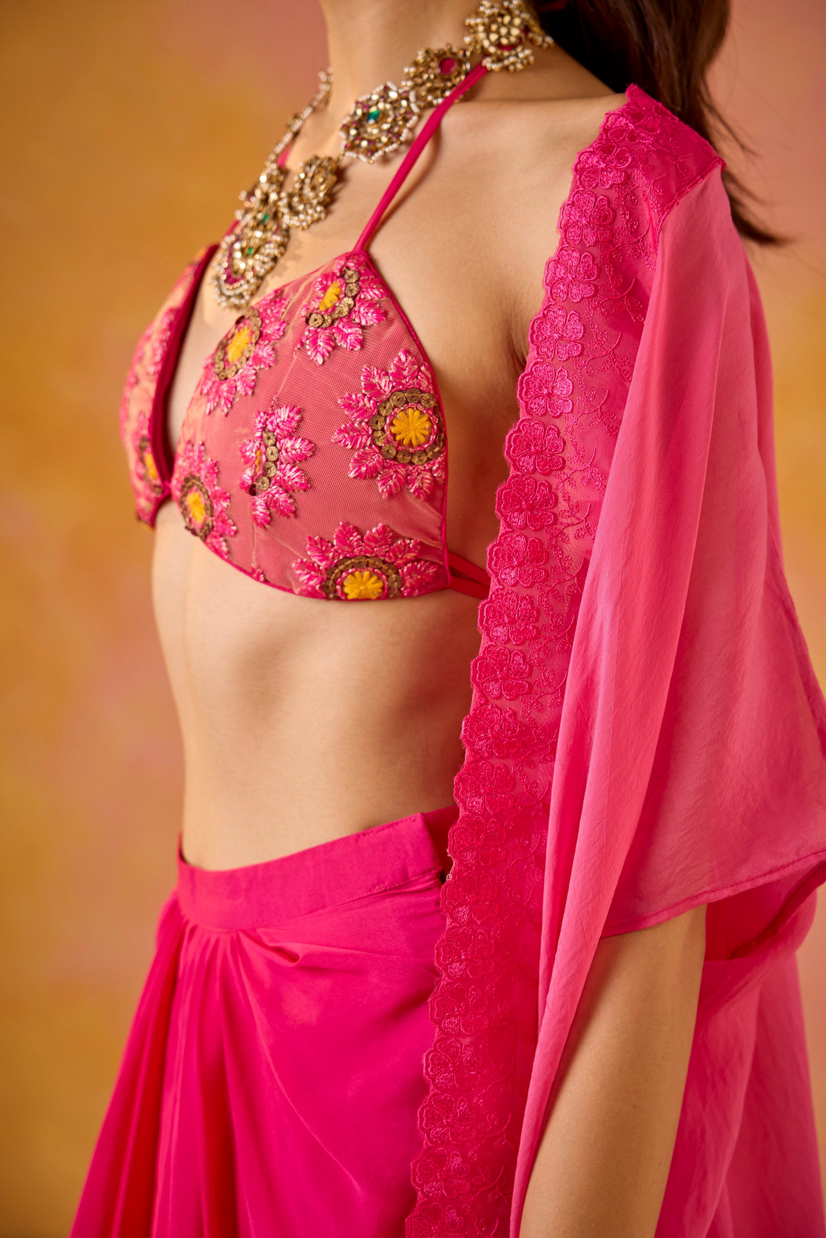 Chaandni Hot Pink Embroidered Bikini Blouse