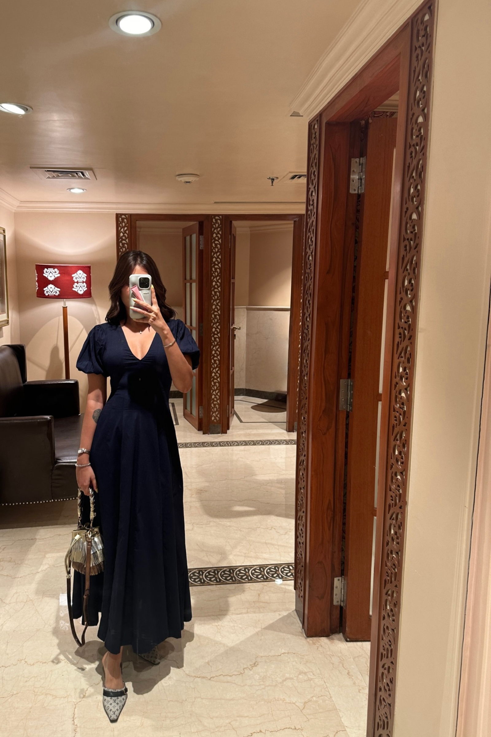 Brezza Navy Blue V-Neck Maxi Dress