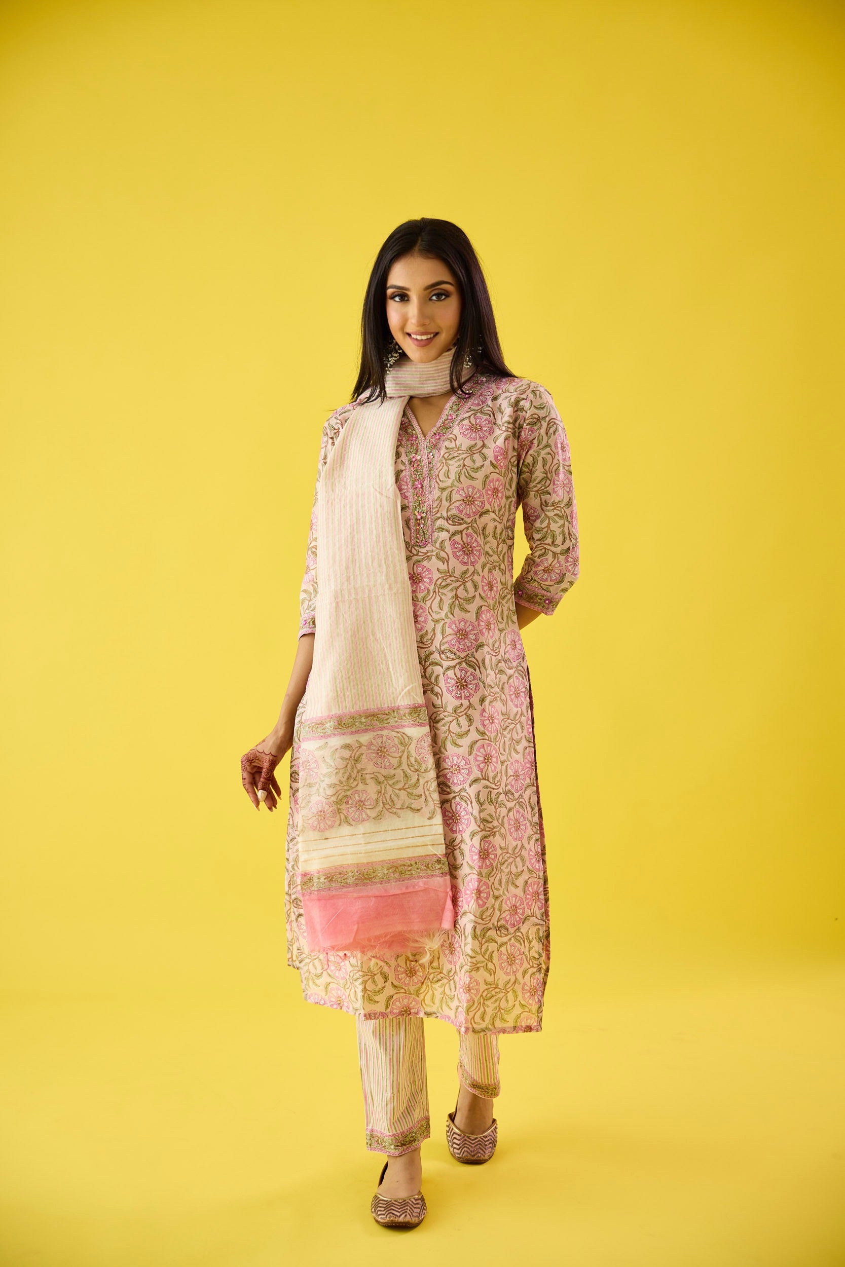 Aarzoo Pink Chanderi Hand Embellished Kurta Set