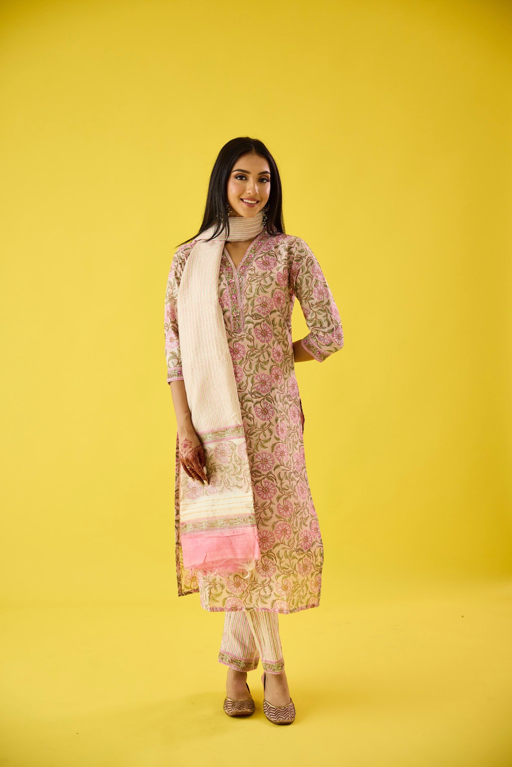 Aarzoo Pink Chanderi Hand Embellished Kurta Set