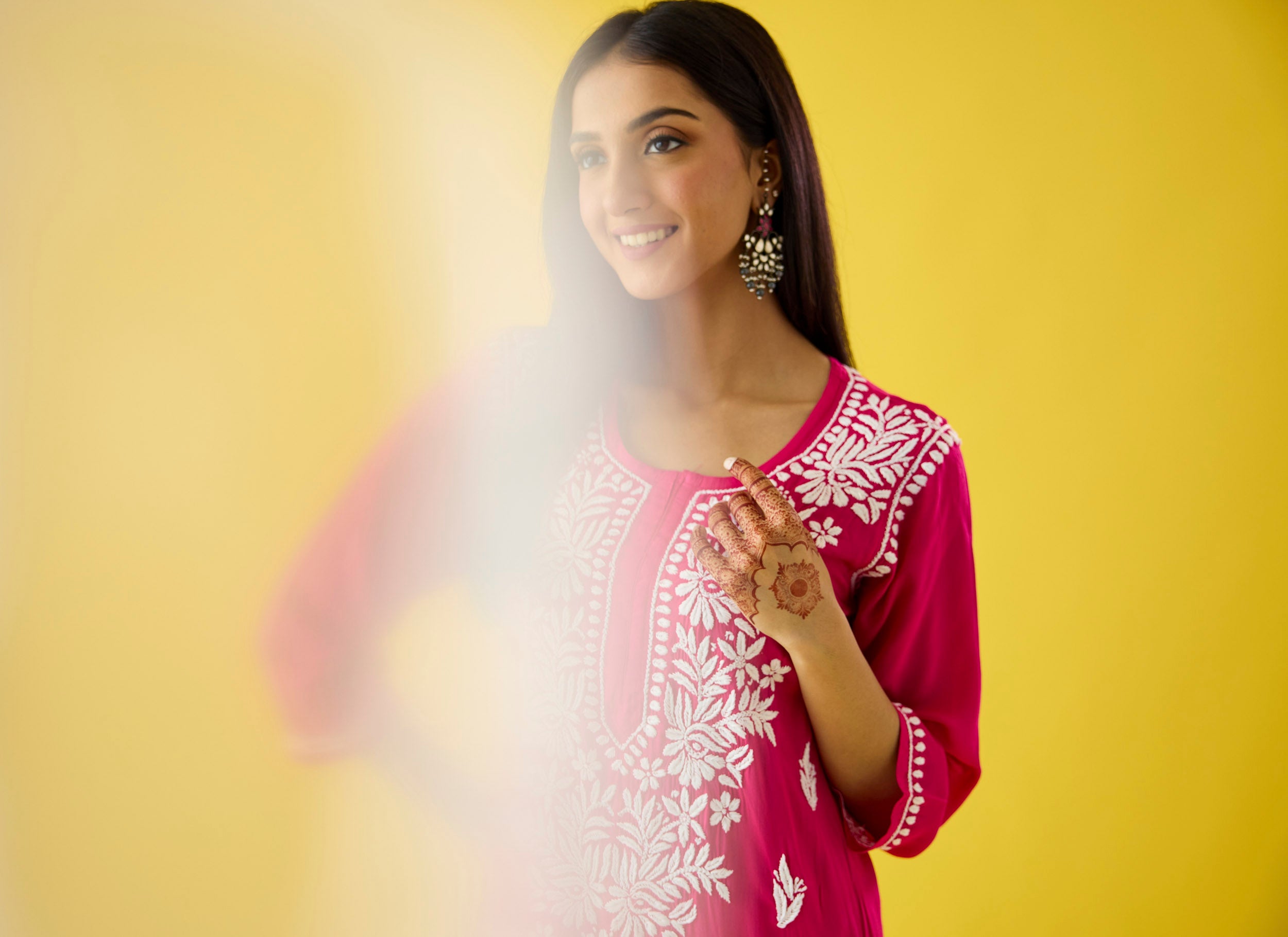 Melis Hot Pink Modal Hand Embroidered Chikankari Kurta & Pant Set