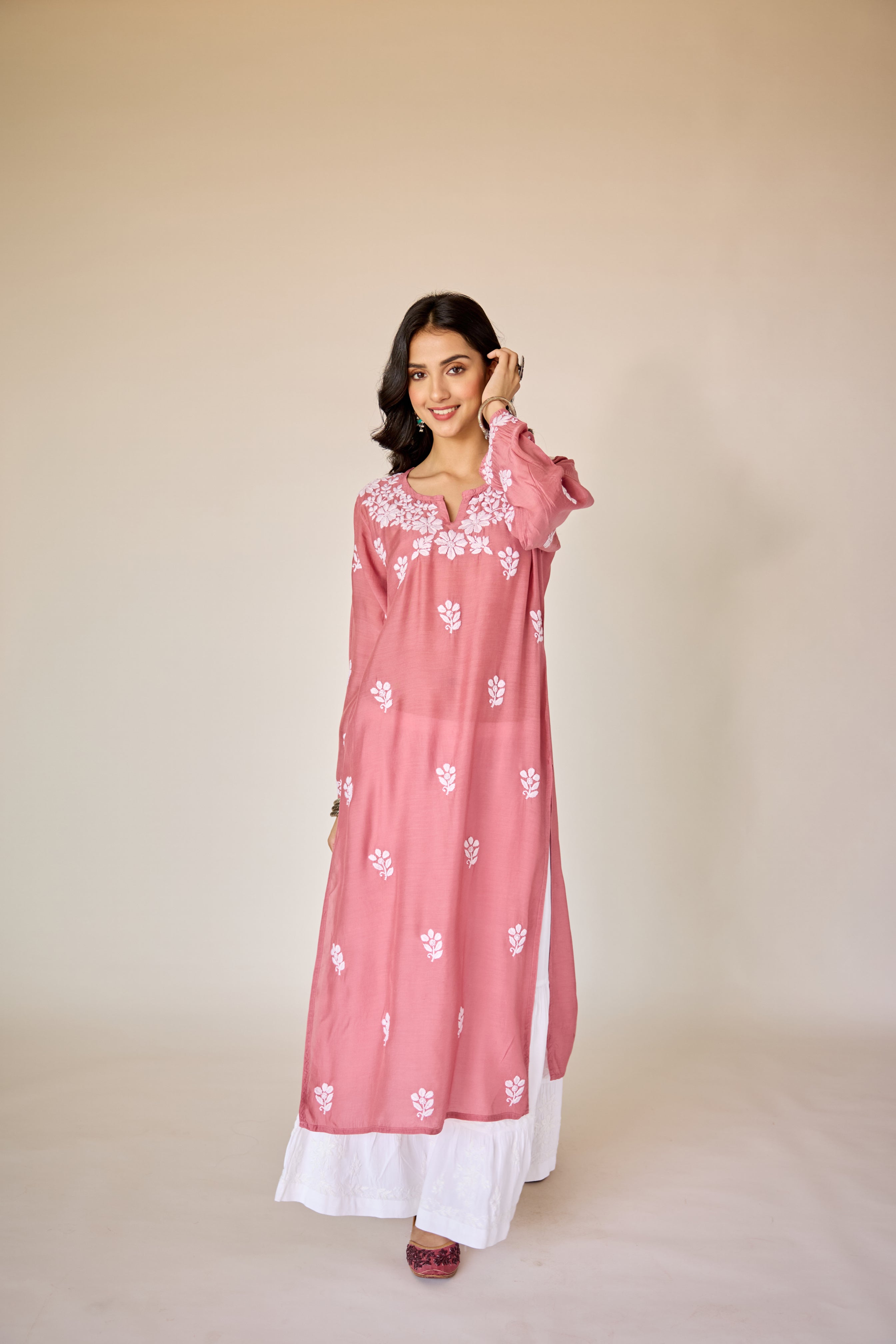 Mehjabeen Pink Muslin Hand Embroidered Chikankari Kurta