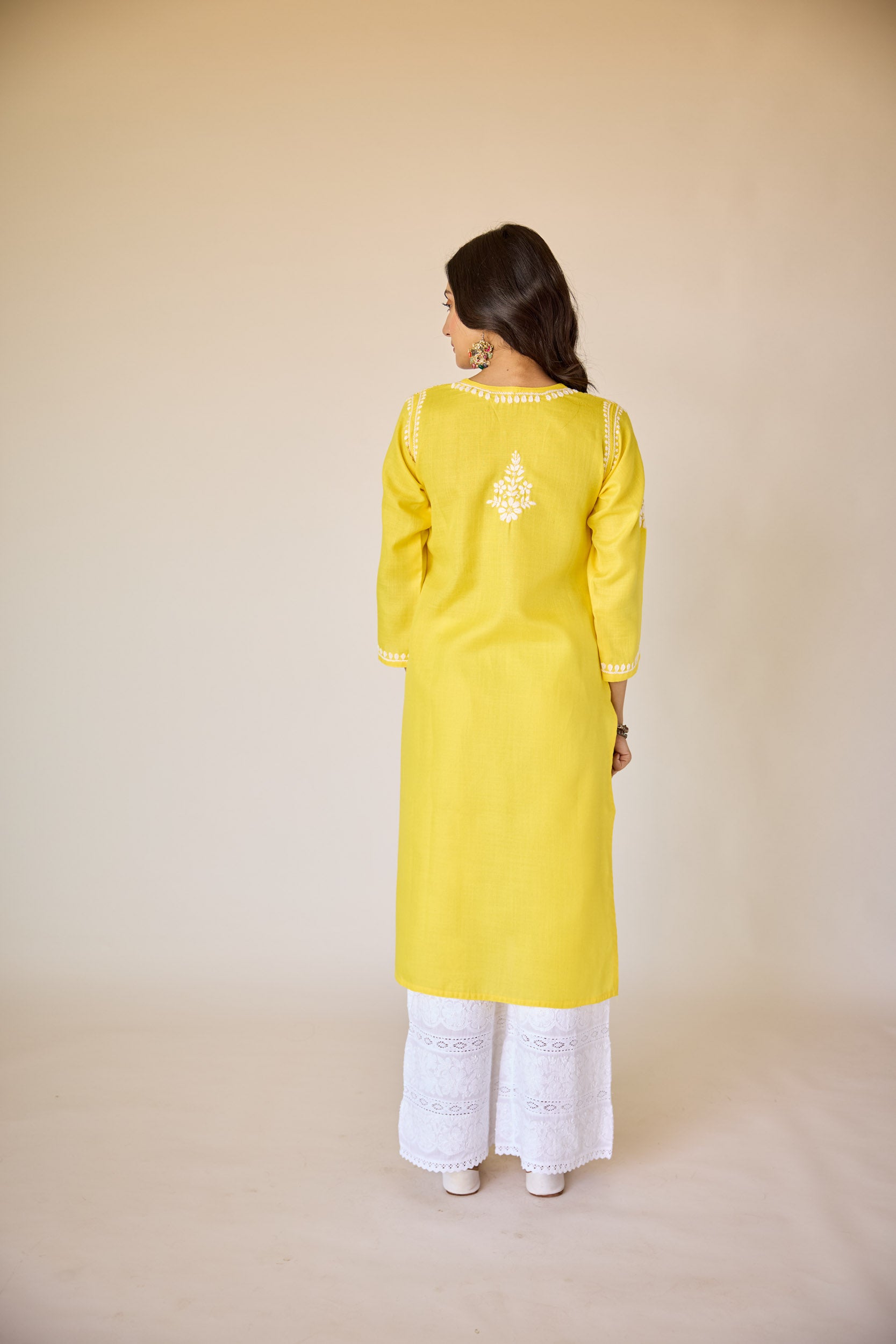 Ifrah Yellow Hand Embroidered Chikankari Kurta