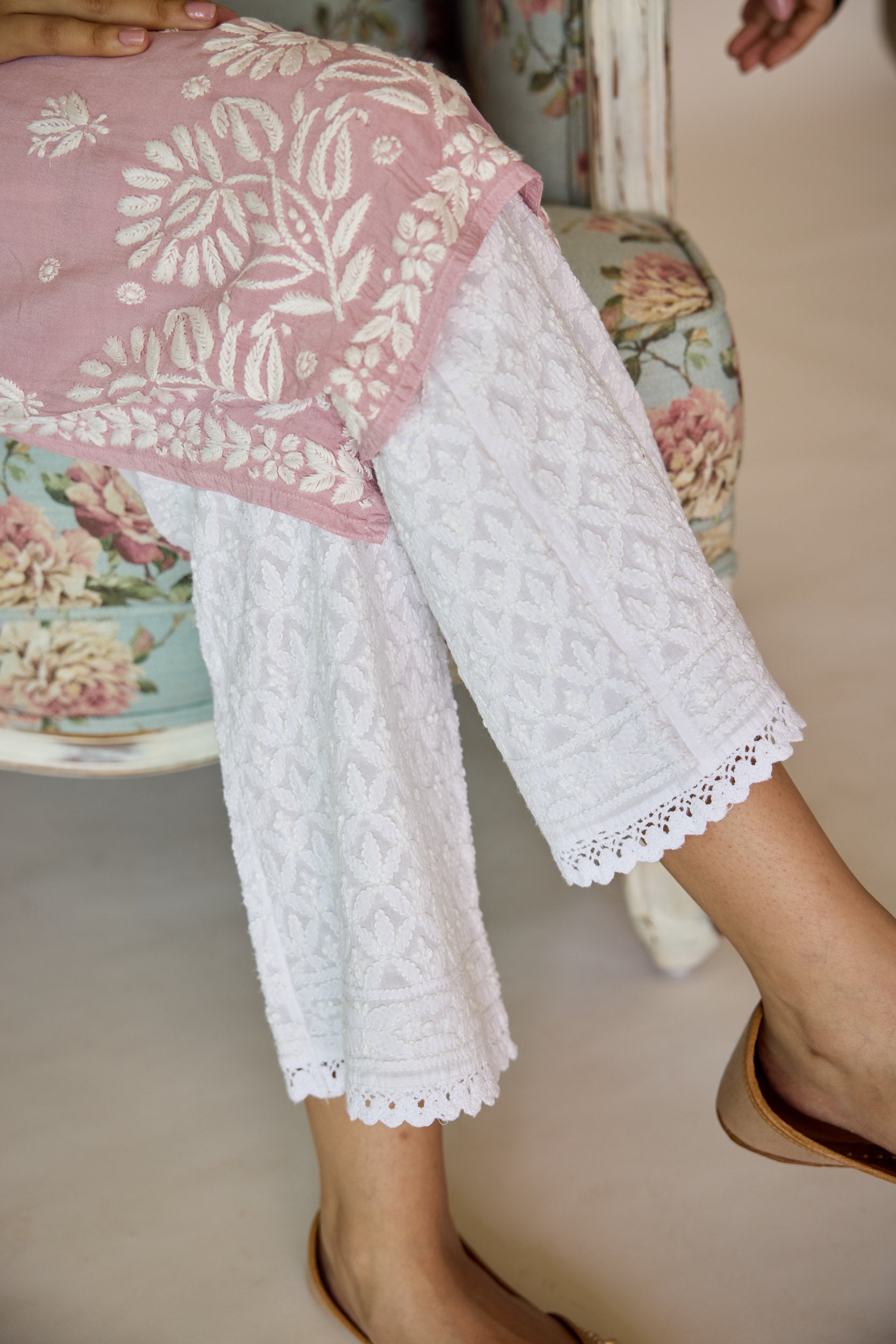 Zoya White Cotton Hand Embroidered Chikankari Pallazo