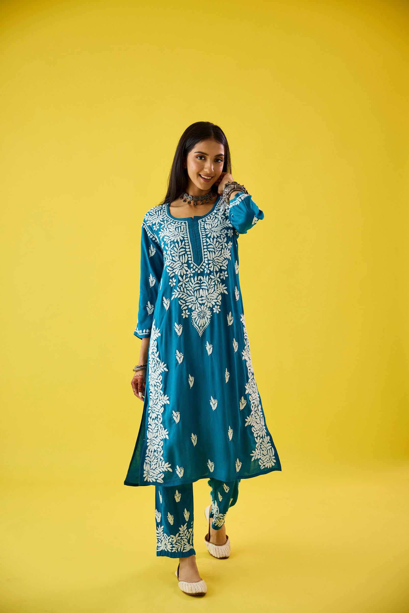 Aanya Blue Modal Hand Embroidered Chikankari Kurta & Pant Set