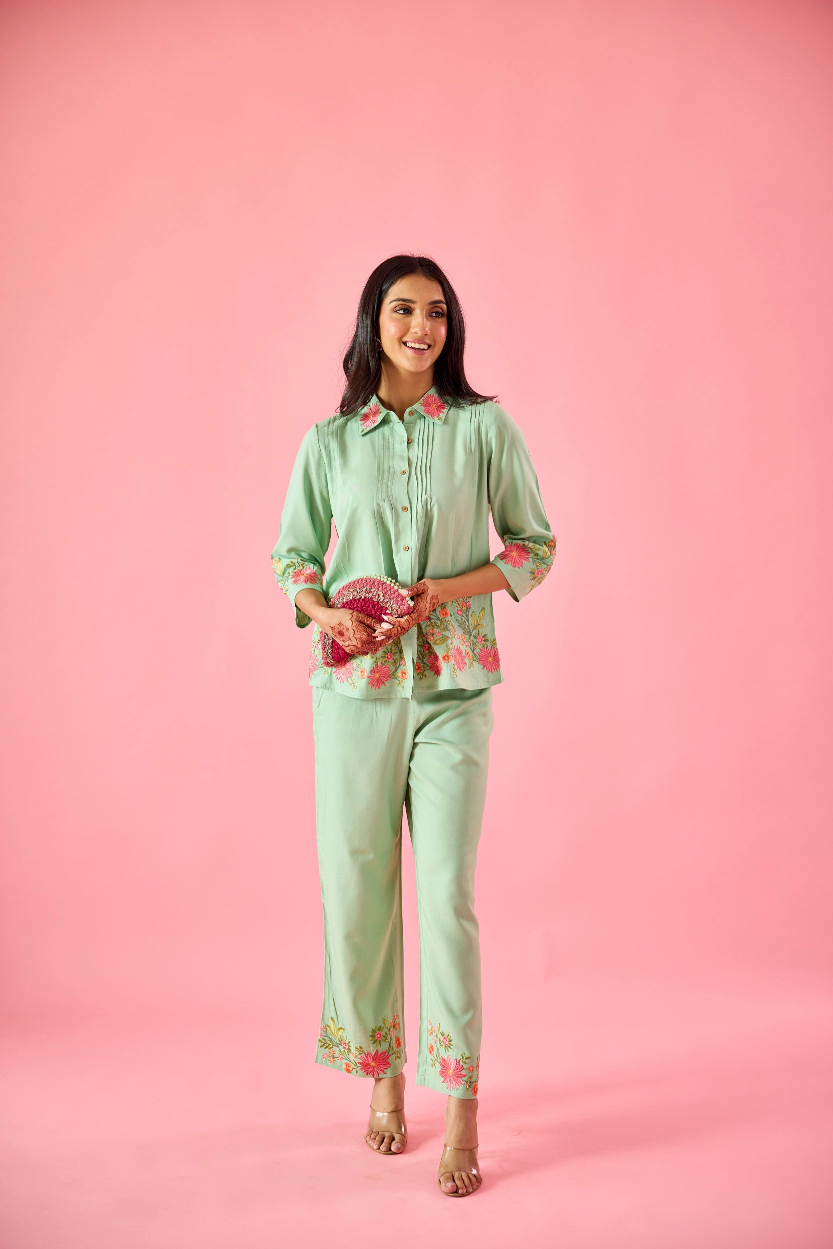 Dewdrop Mint Green Cotton Embroidered Co-ord Set