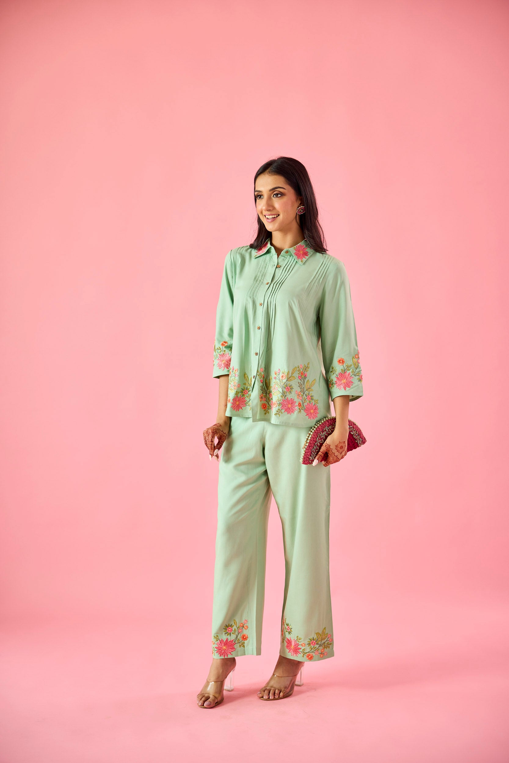 Dewdrop Mint Green Cotton Embroidered Co-ord Set