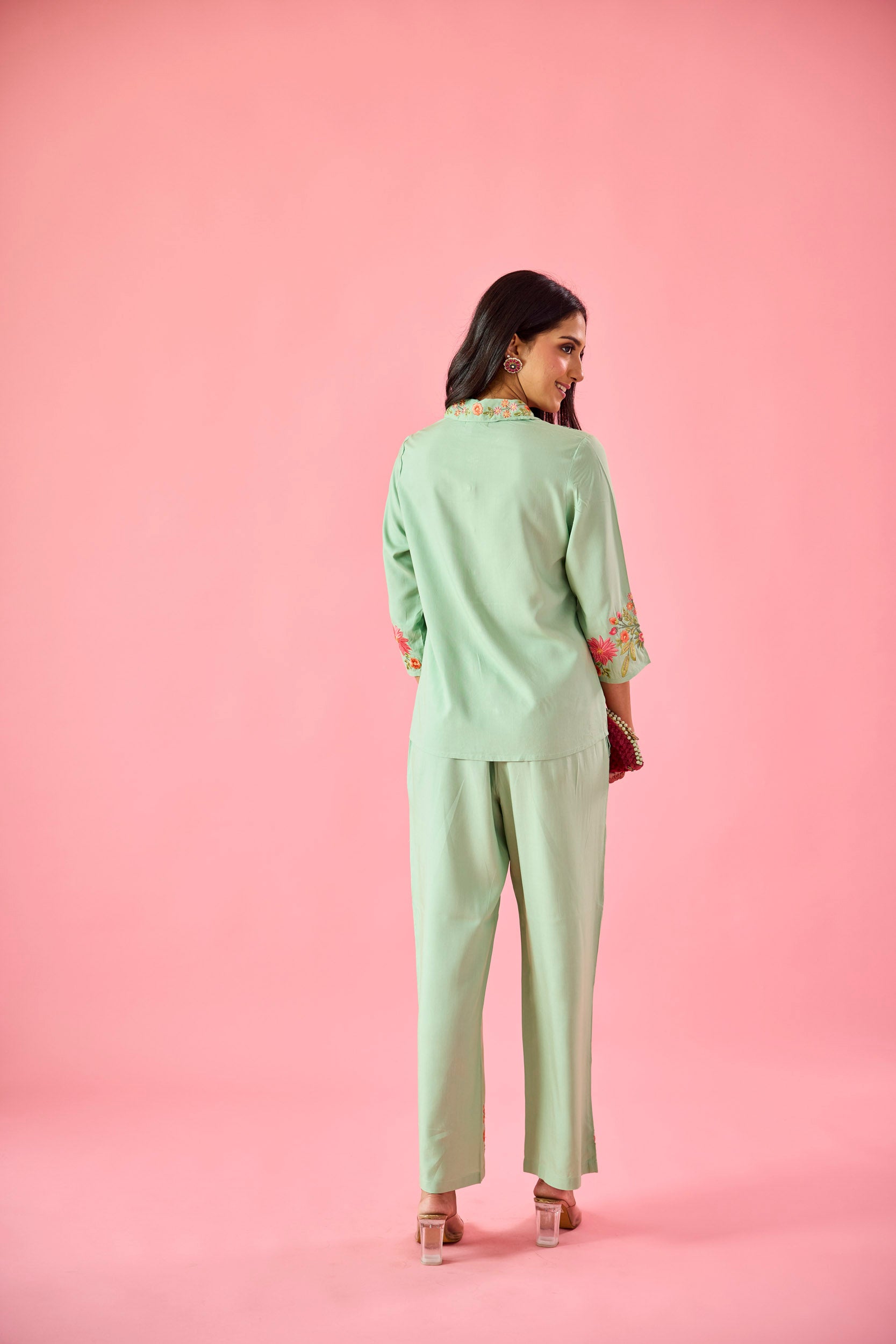 Dewdrop Mint Green Cotton Embroidered Co-ord Set