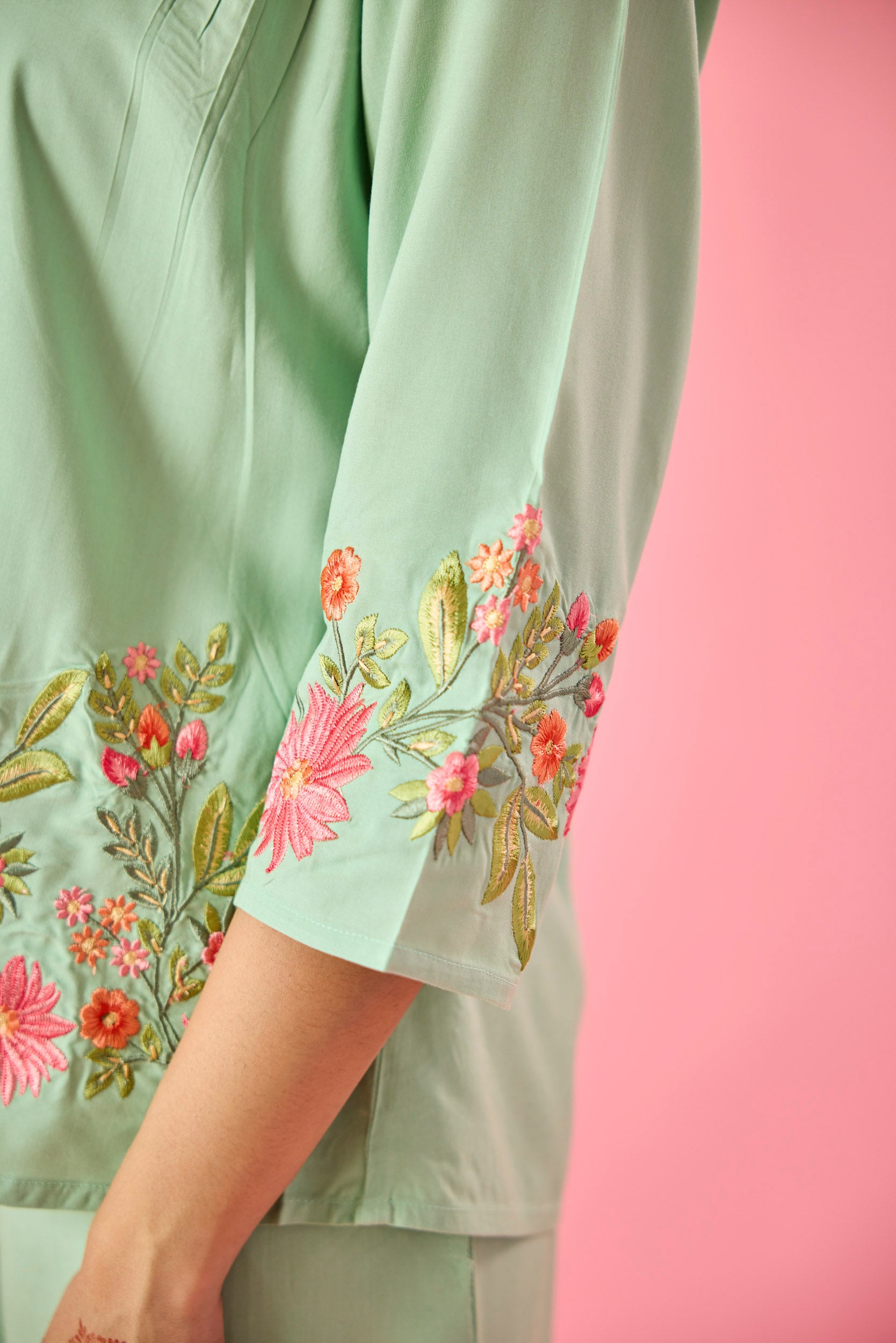 Dewdrop Mint Green Cotton Embroidered Co-ord Set