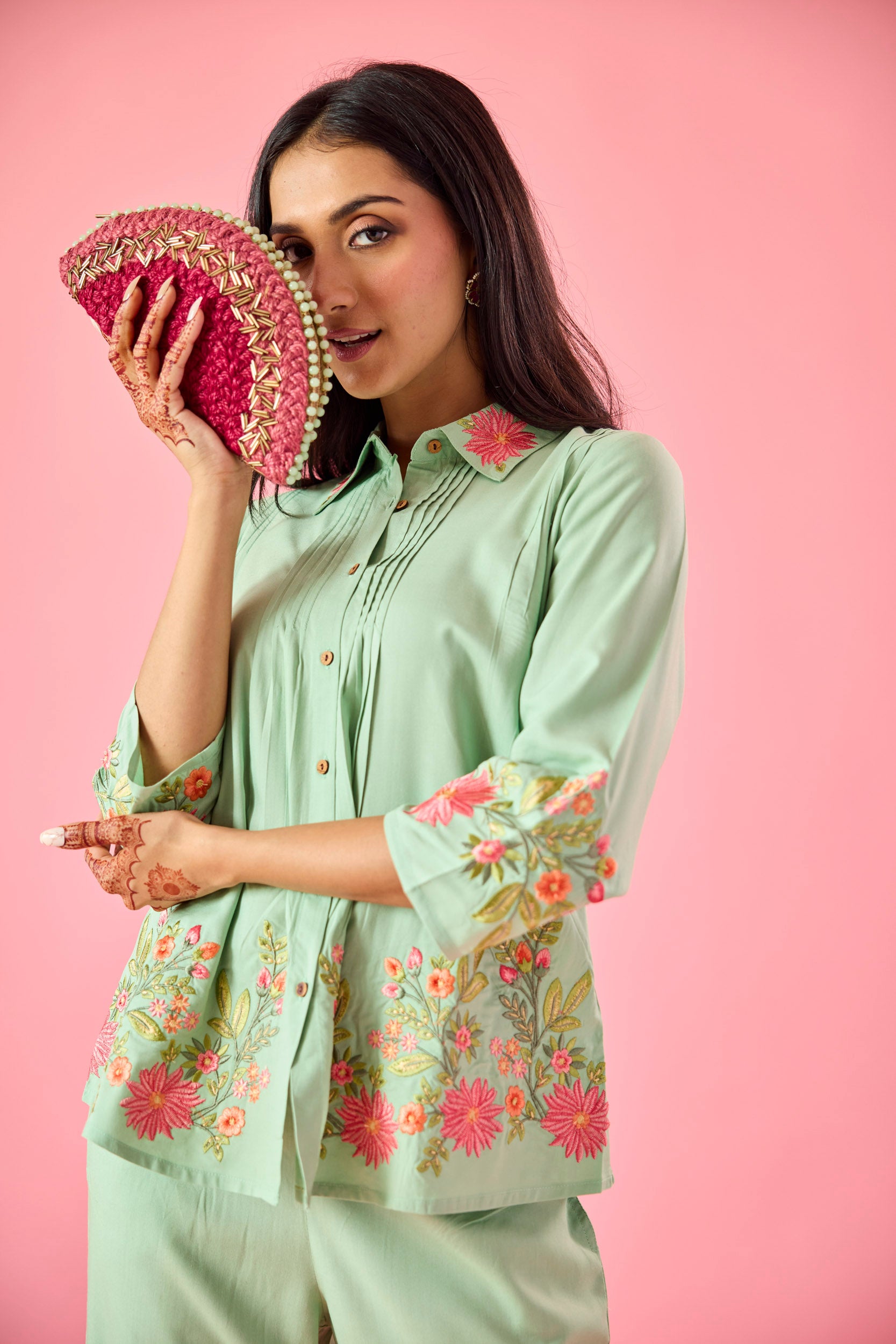 Dewdrop Mint Green Cotton Embroidered Co-ord Set