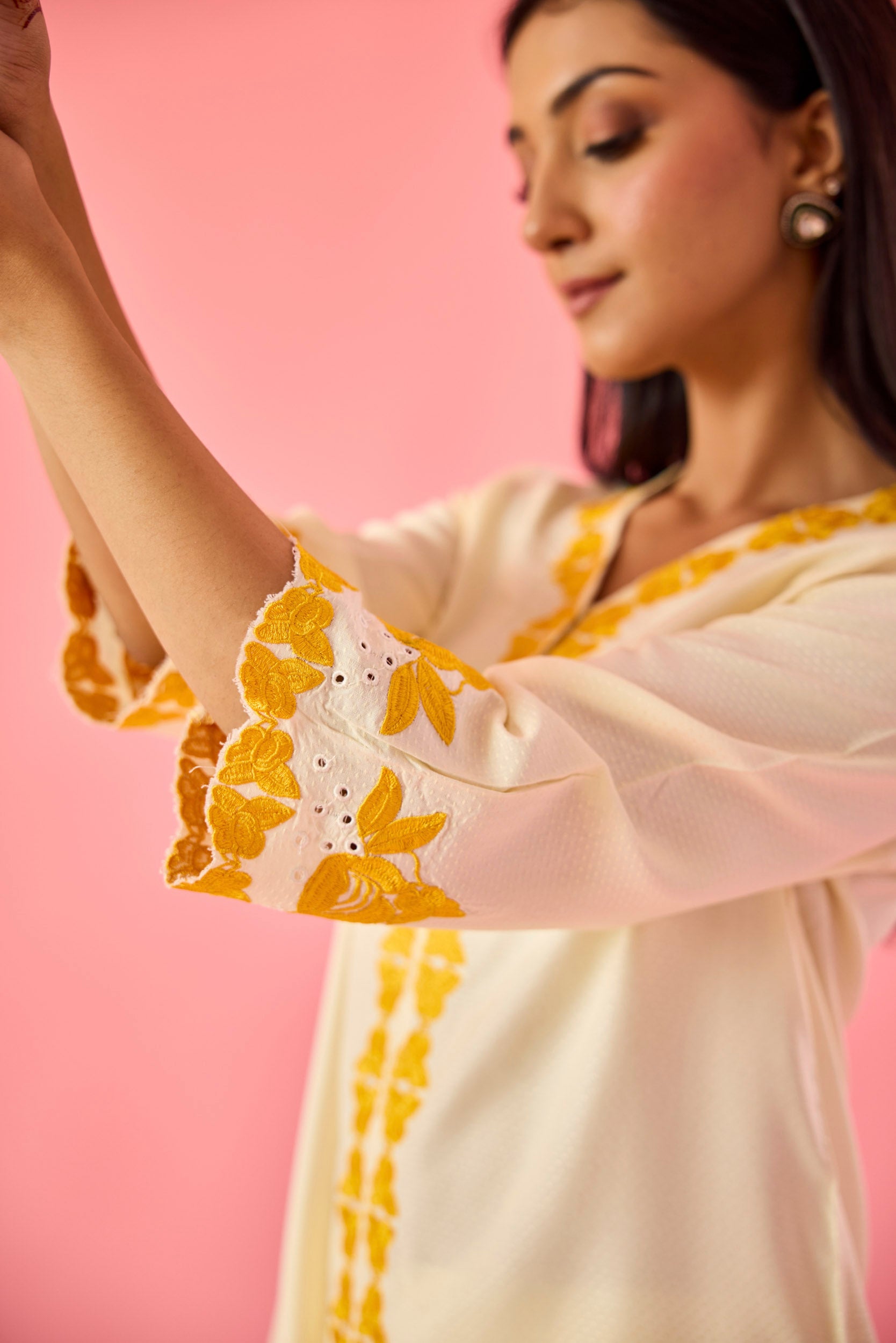 Blossom Cream & Yellow Cotton Embroidered Co-ord Set