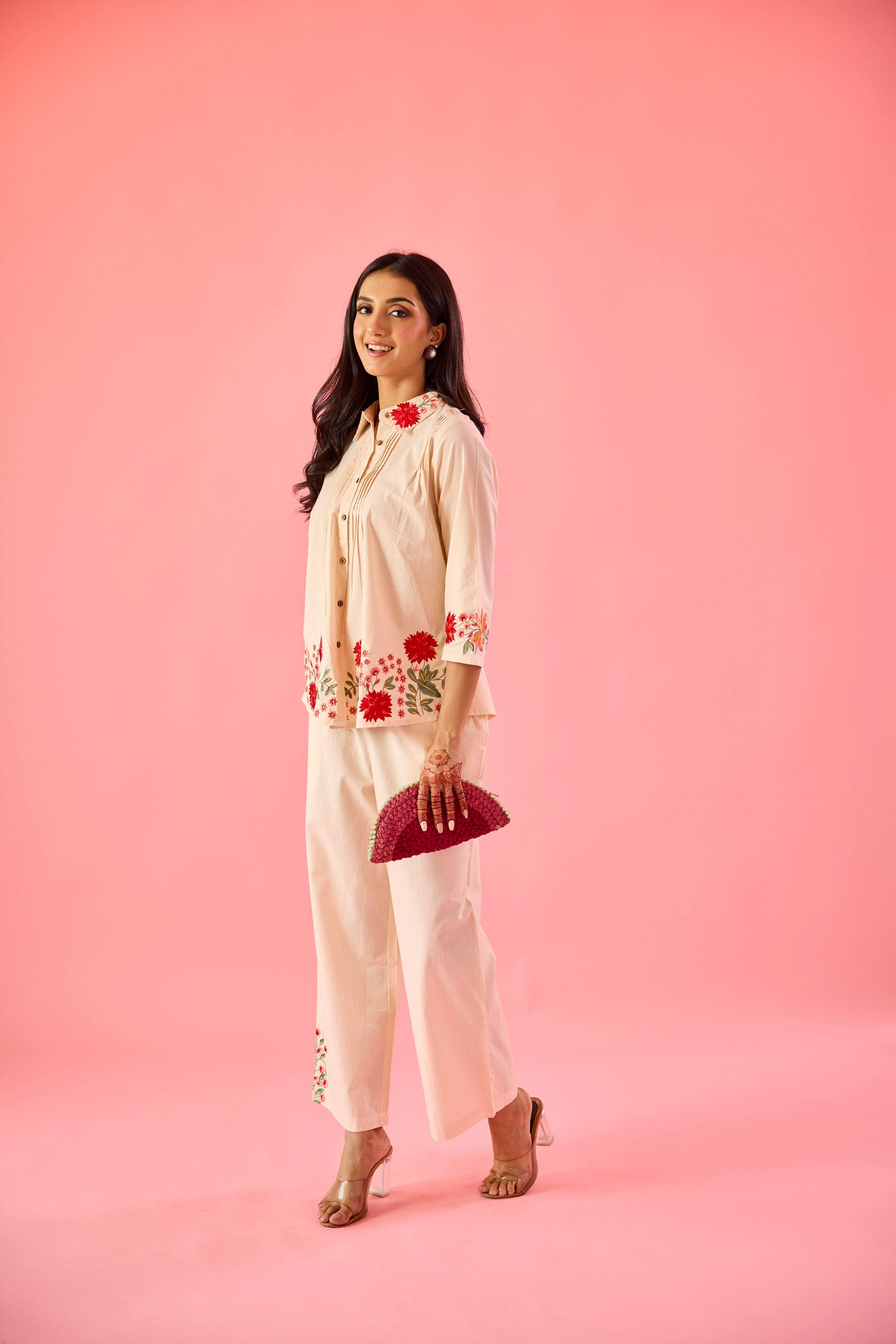 Gaze Cream Cotton Embroidered Co-ord Set