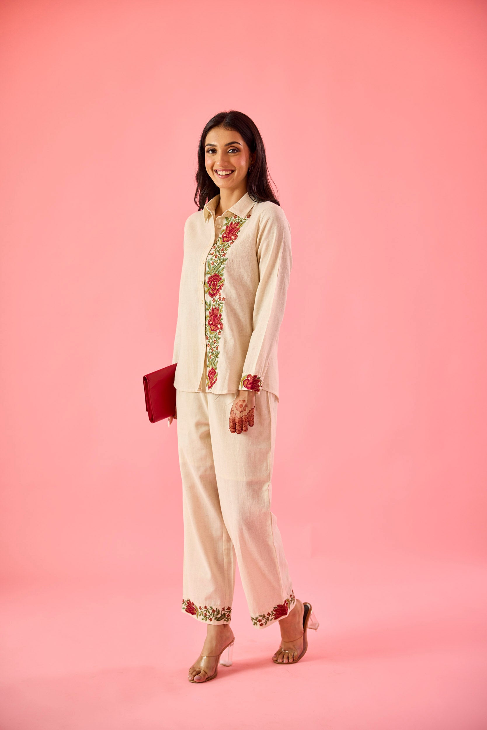 Fleur Off White Linen Embroidered Co-ord Set