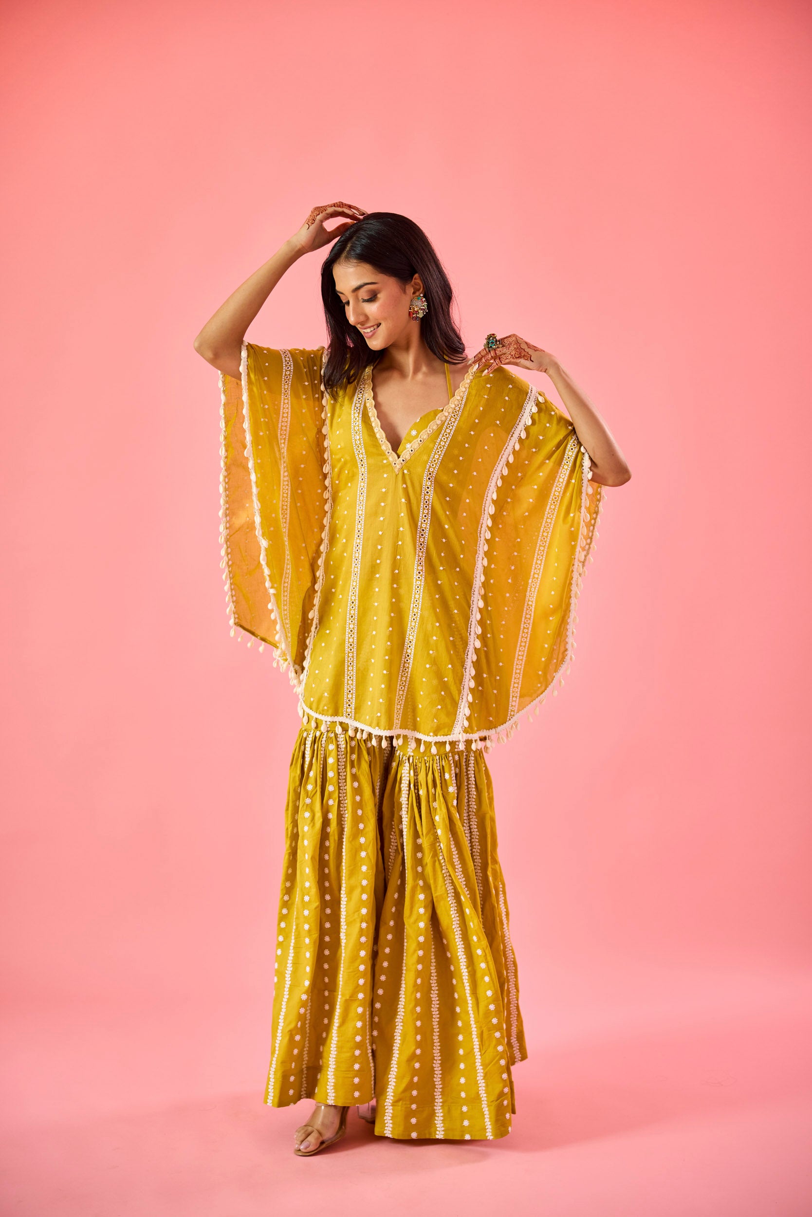 Naina Yellow Embroidered Mulmul Kaftan