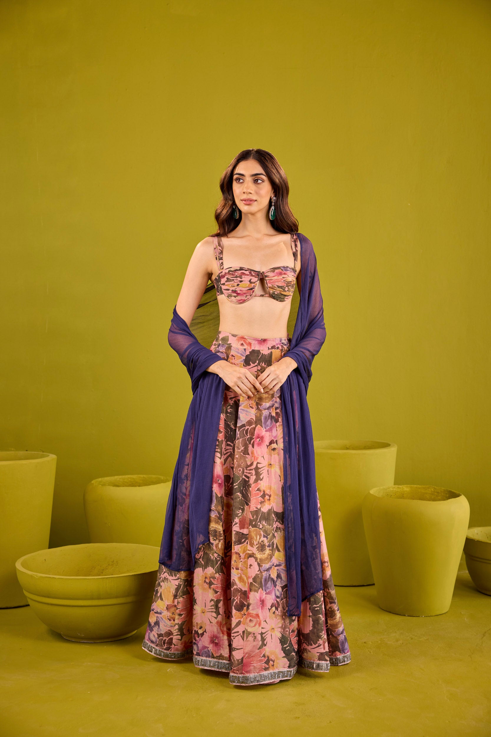 Hina Pink & Violet Tissue Lehenga Set