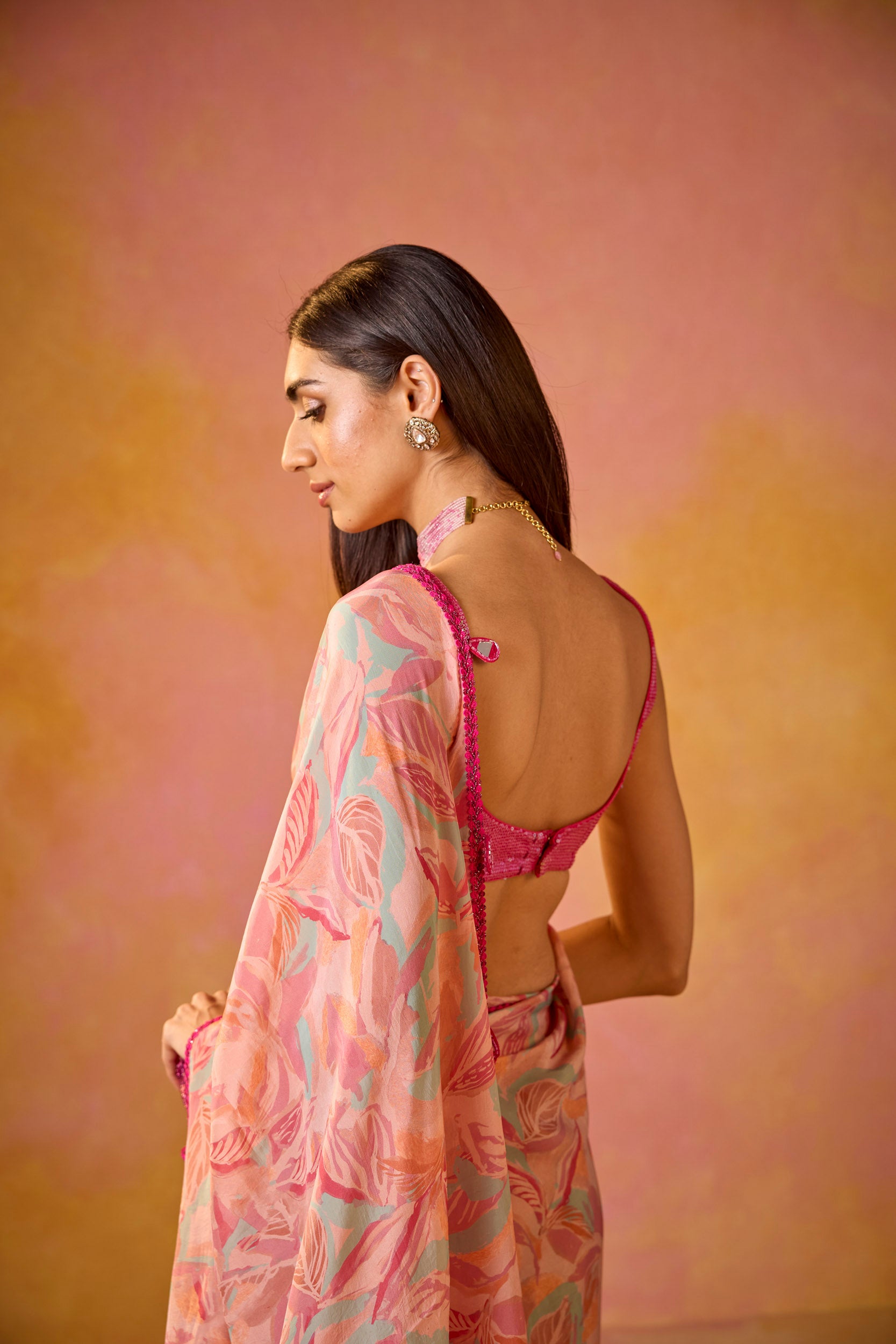 Sitara Pink Crepe Saree With Hot Pink Sequinned Blouse