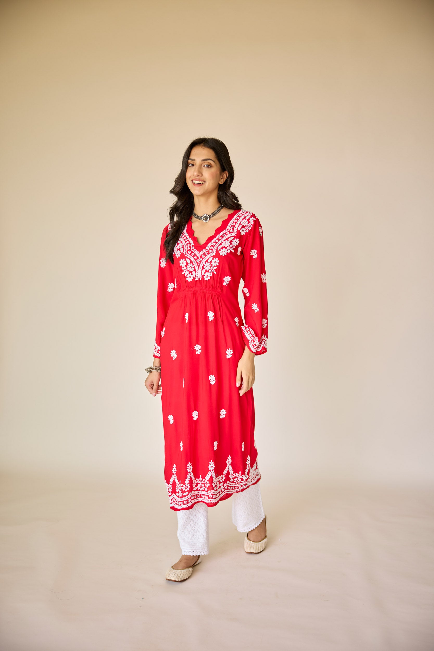 Ayub Red Modal Hand Embroidered Chikankari Kurta