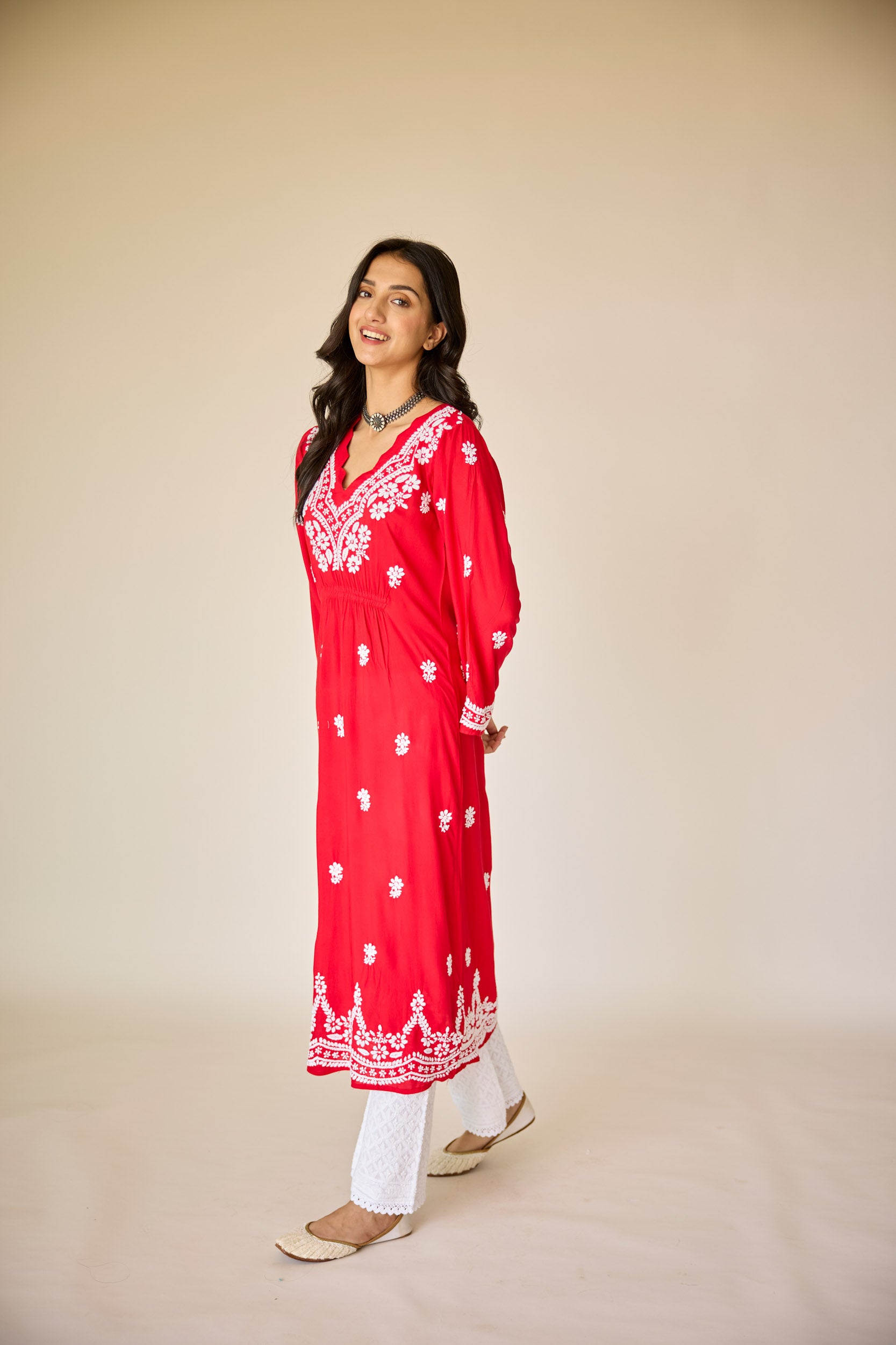 Ayub Red Modal Hand Embroidered Chikankari Kurta