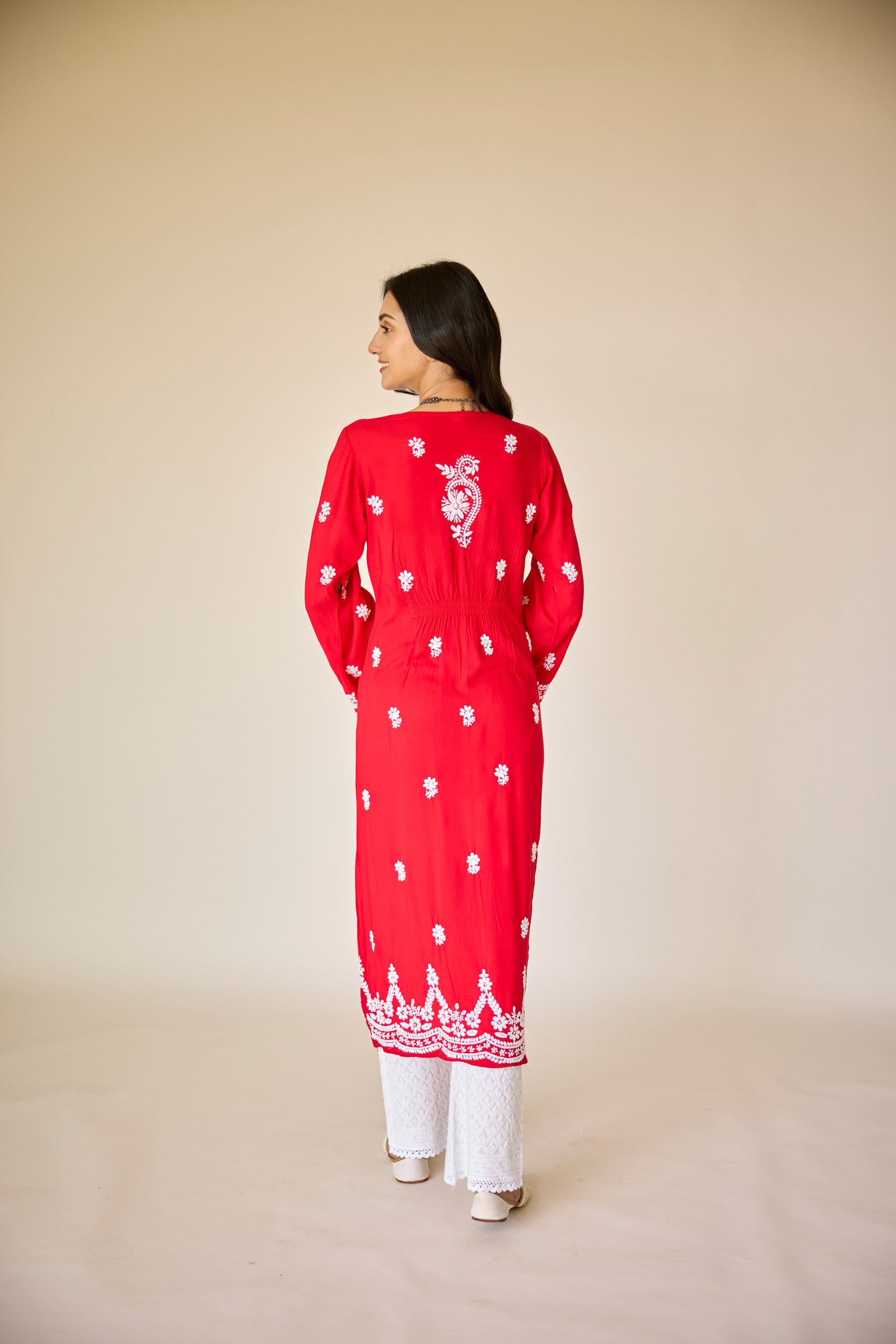 Ayub Red Modal Hand Embroidered Chikankari Kurta