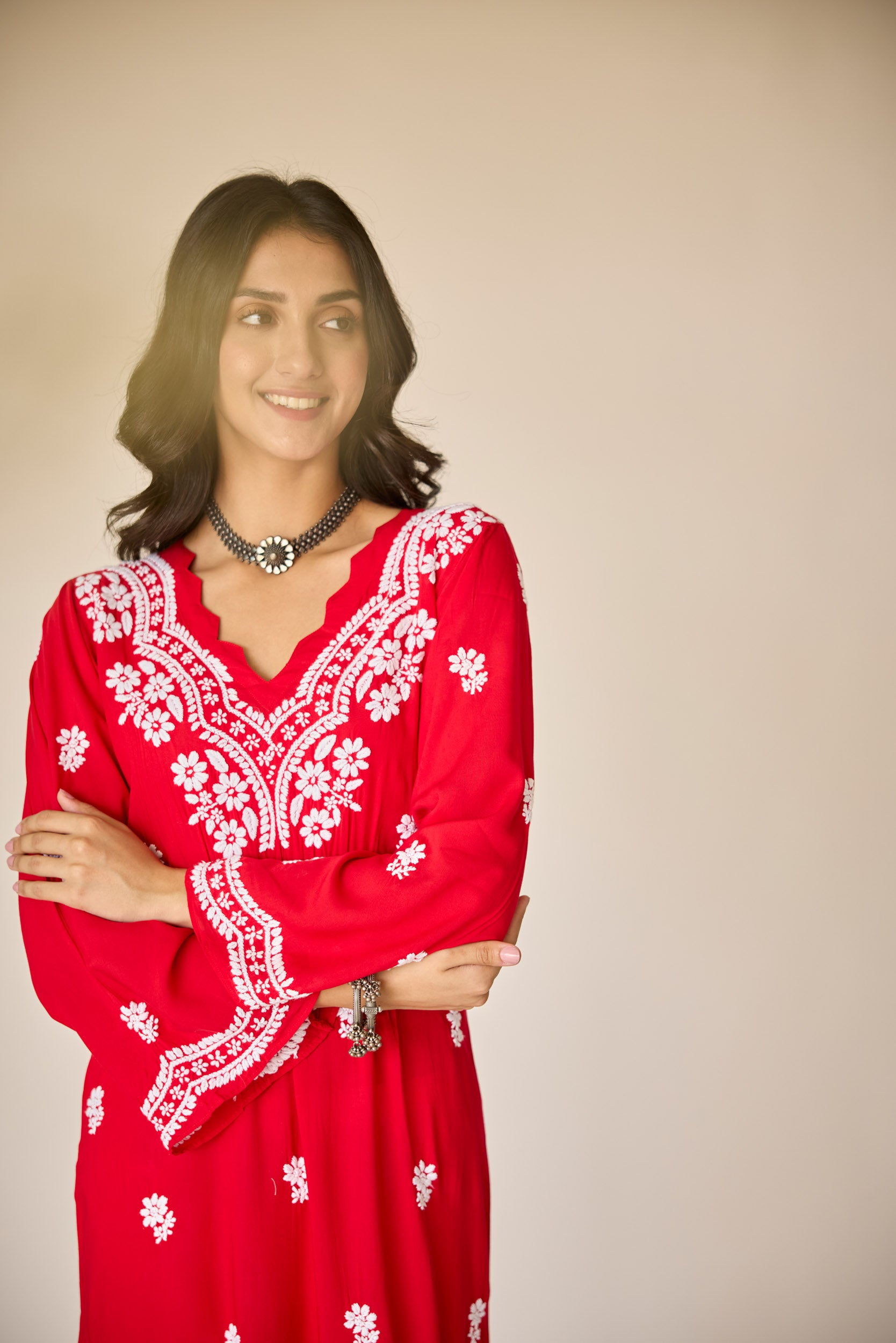 Ayub Red Modal Hand Embroidered Chikankari Kurta