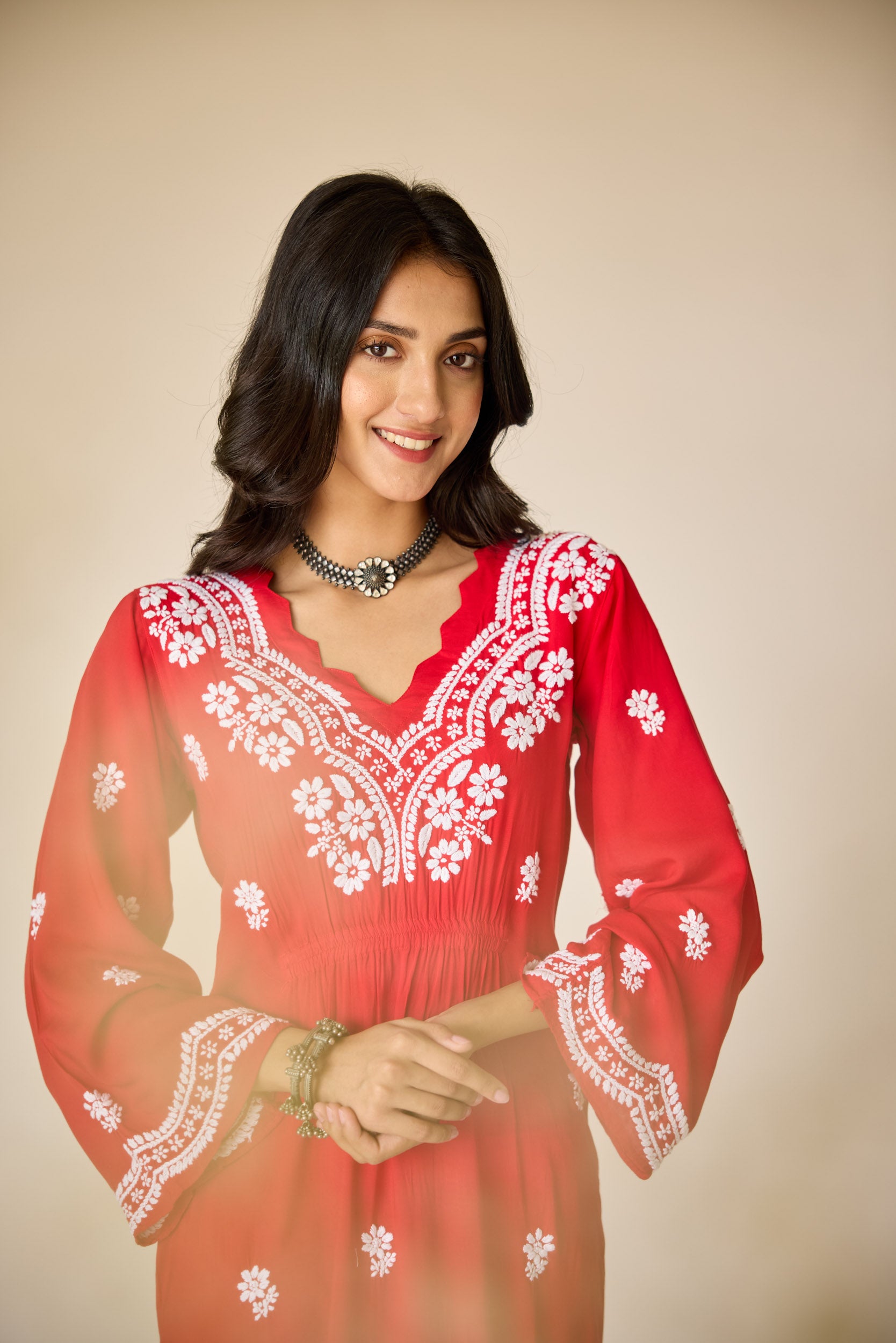 Ayub Red Modal Hand Embroidered Chikankari Kurta