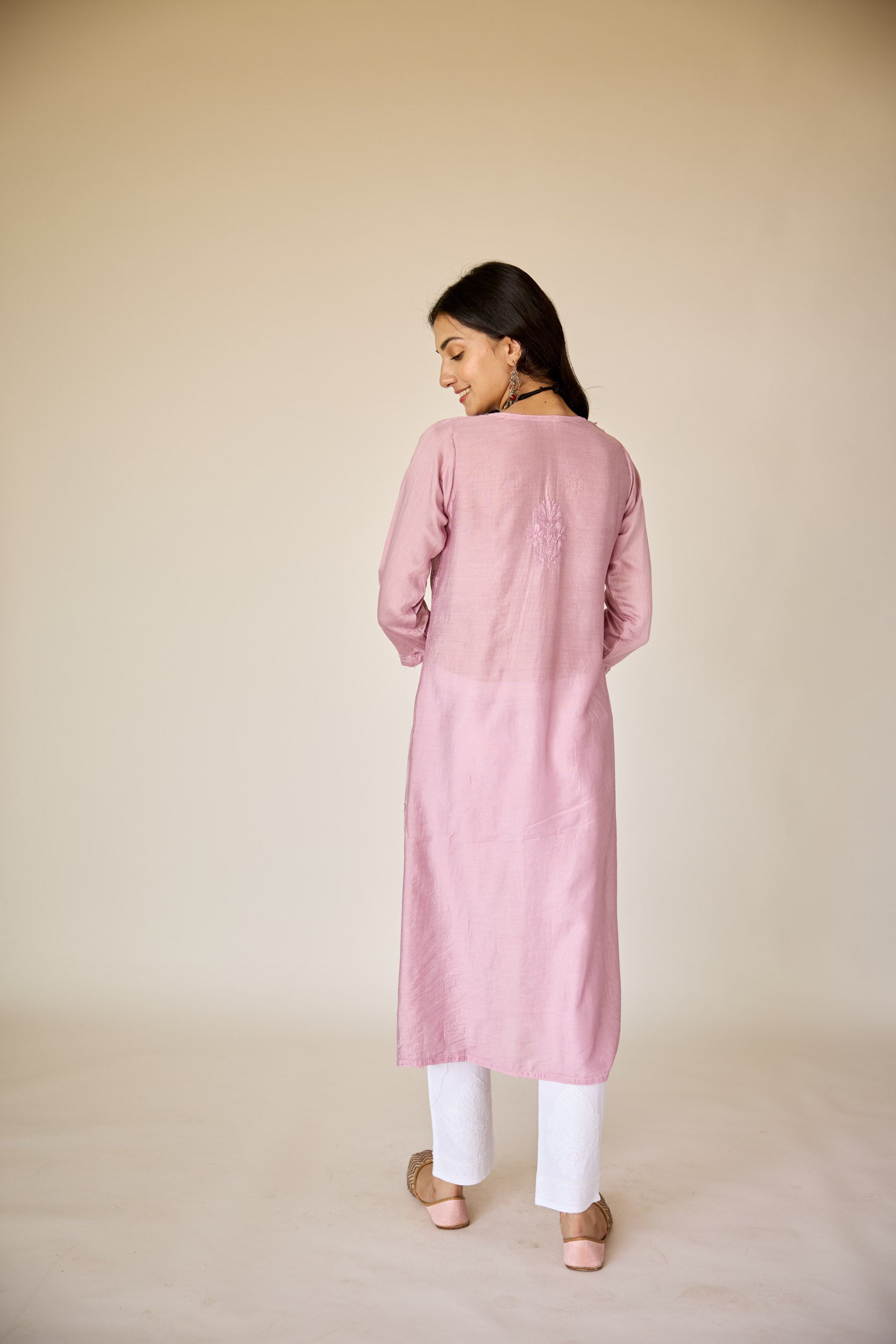 Rim Lilac Chanderi Hand Embroidered Chikankari Kurta