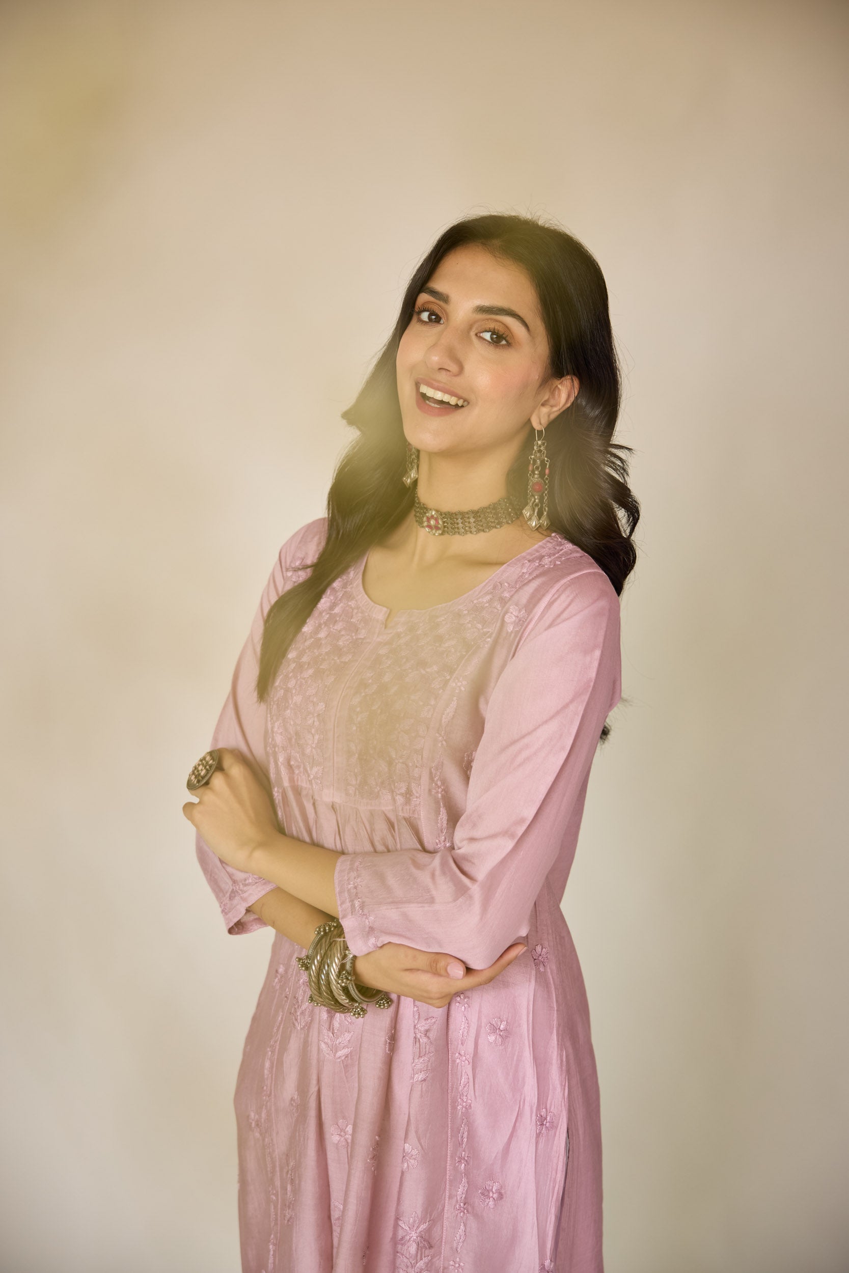 Rim Lilac Chanderi Hand Embroidered Chikankari Kurta