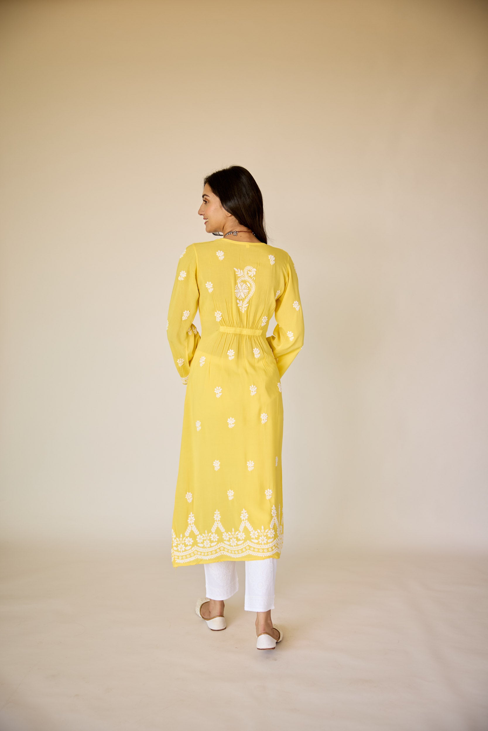 Henna Yellow Modal Hand Embroidered Chikankari Kurta