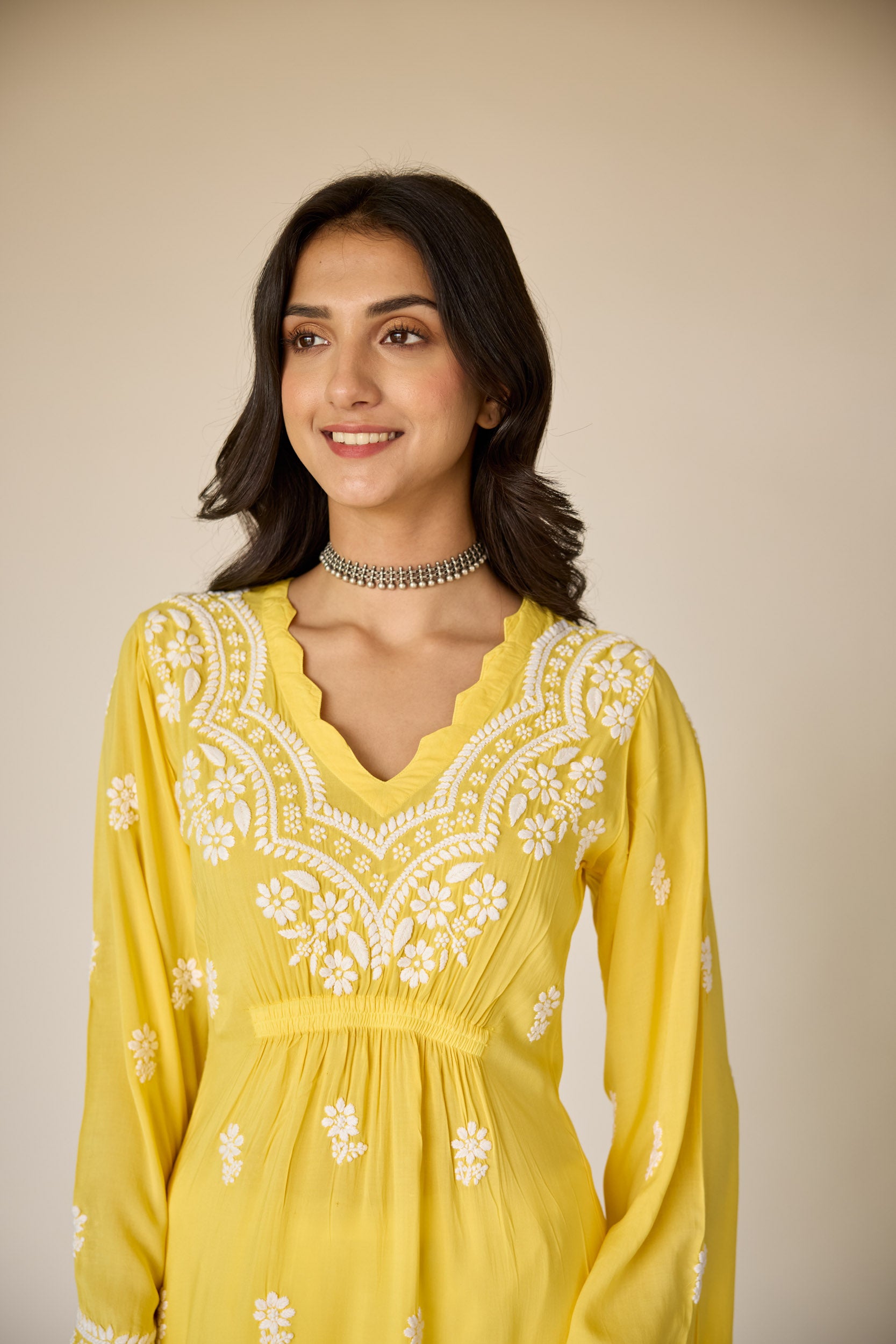 Henna Yellow Modal Hand Embroidered Chikankari Kurta