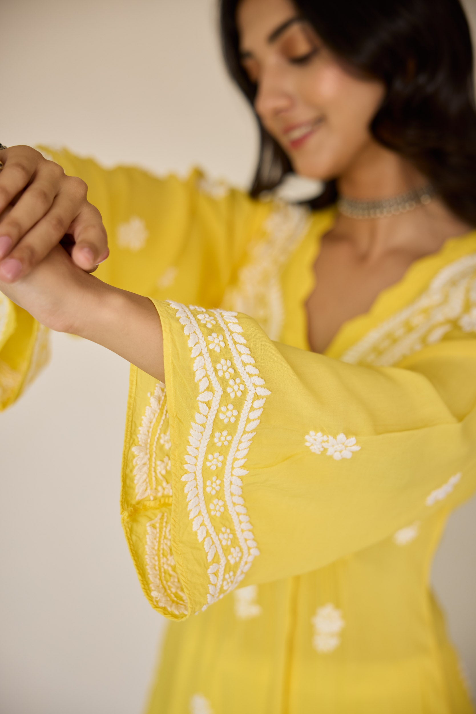 Henna Yellow Modal Hand Embroidered Chikankari Kurta