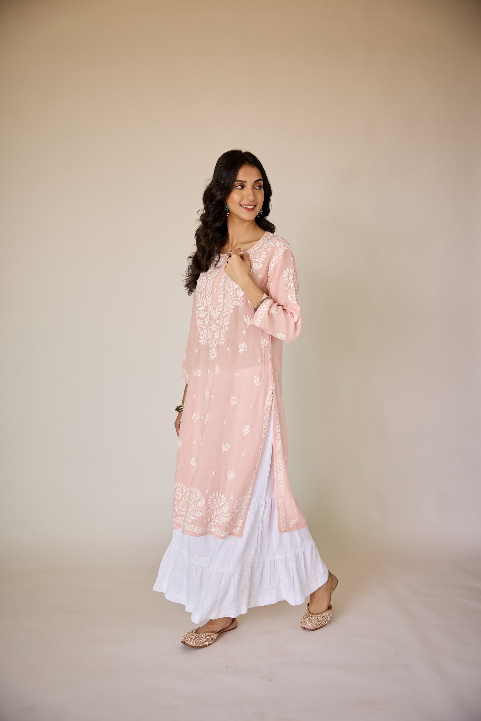 Leen Blush Pink Muslin Hand Embroidered Chikankari Kurta