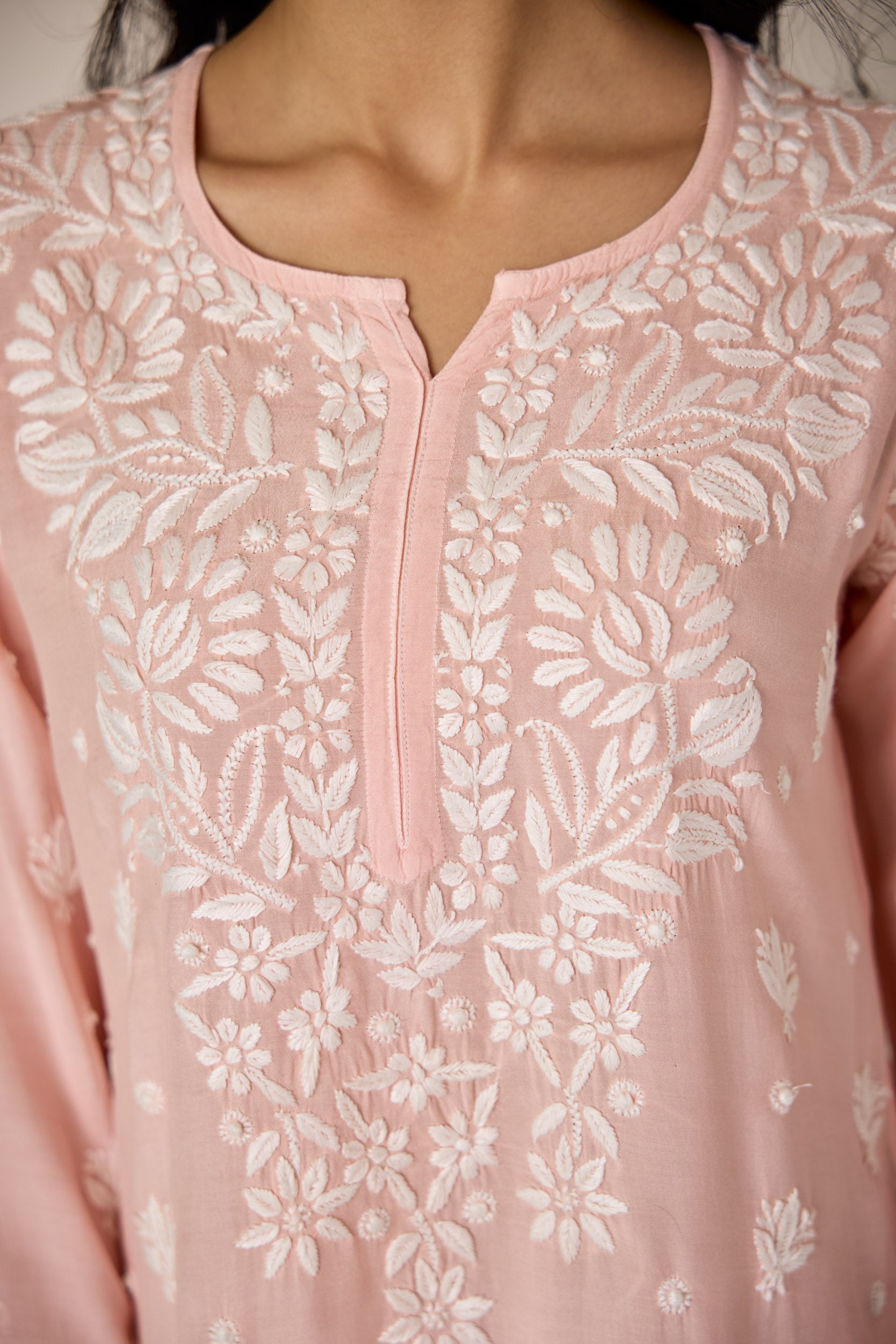 Leen Blush Pink Muslin Hand Embroidered Chikankari Kurta