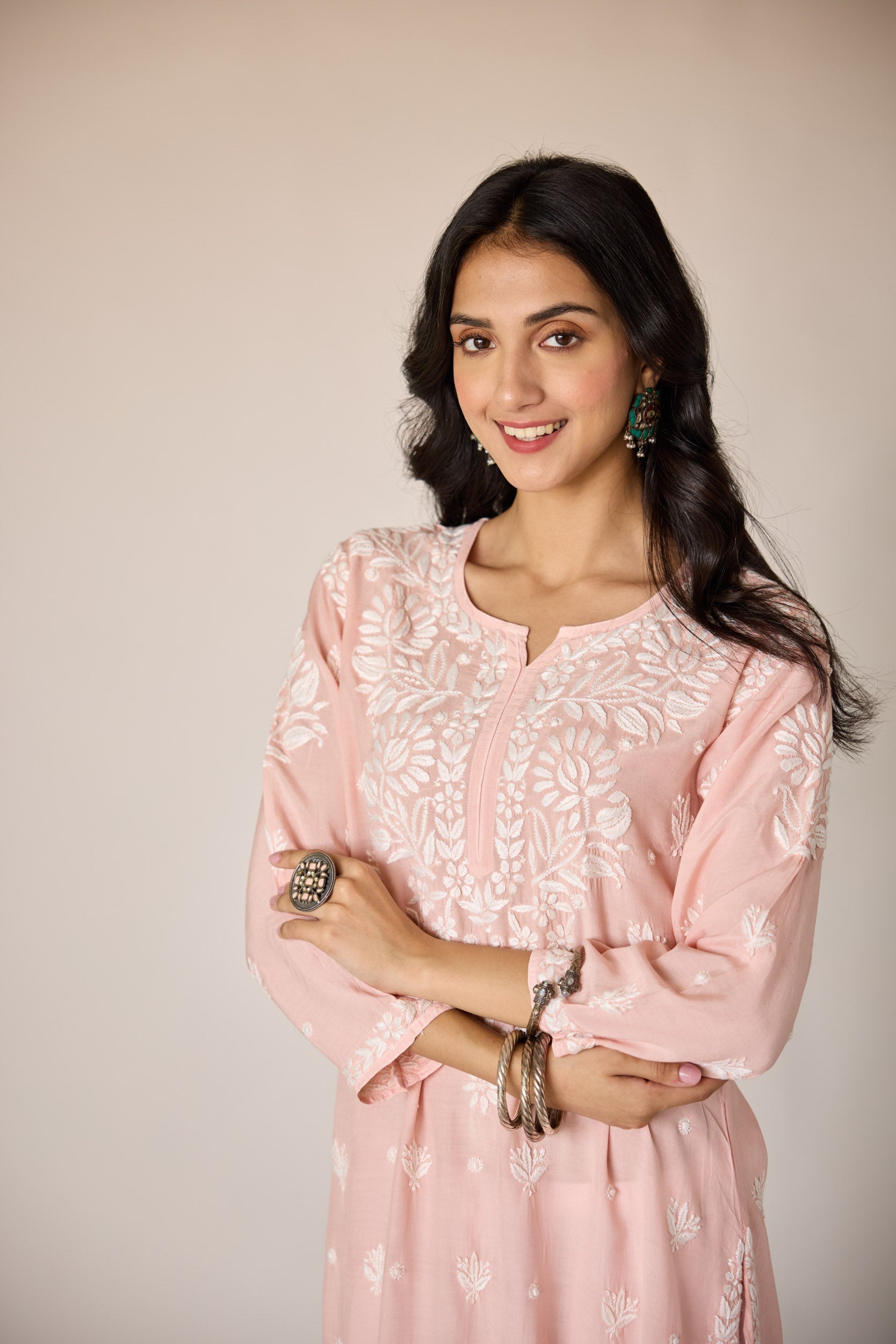 Leen Blush Pink Muslin Hand Embroidered Chikankari Kurta